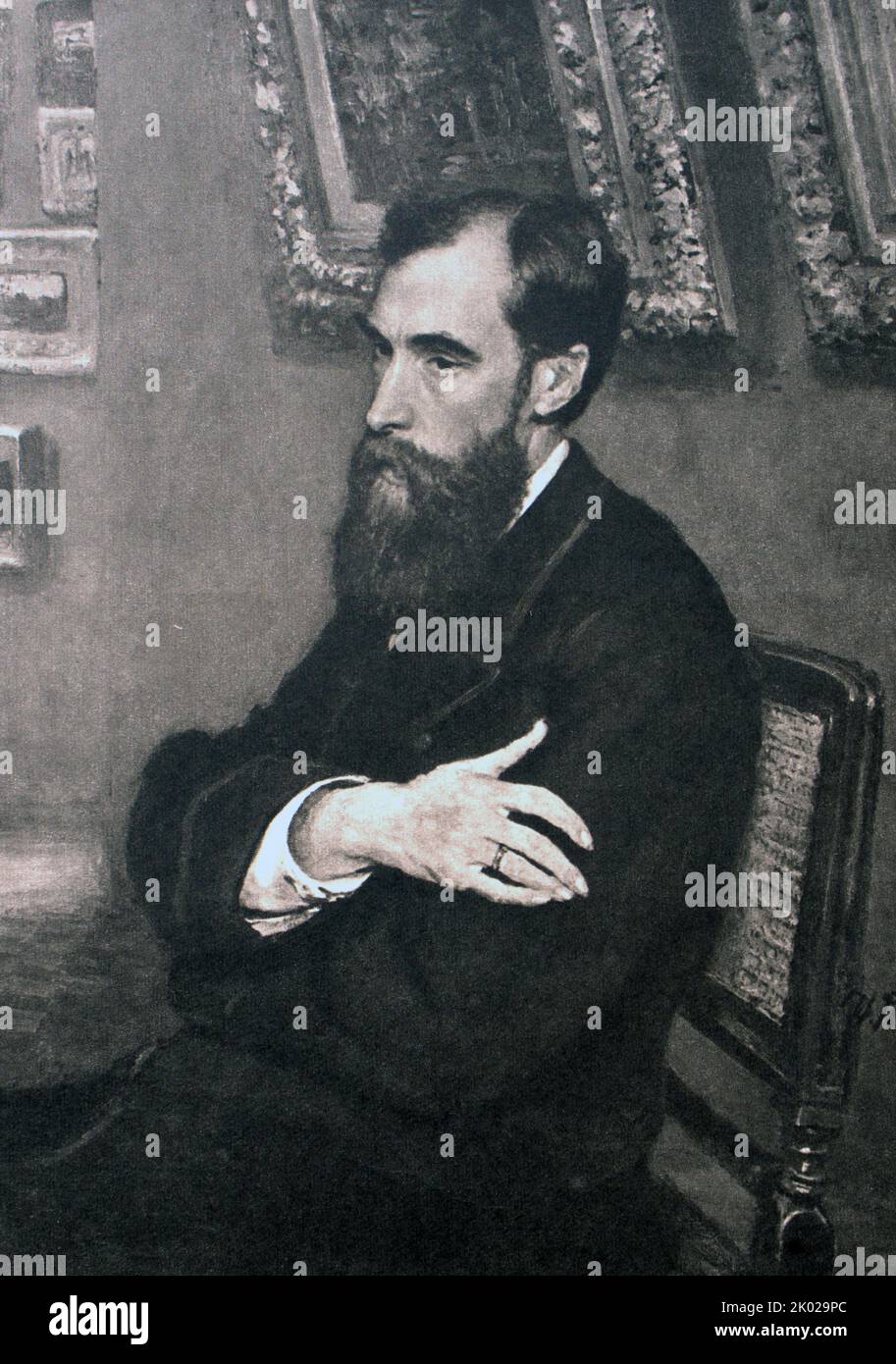 Ritratto di Pavel Mikhailovich Tretyakov. 1883. Di Ilya Repin (1844-1930) Pavel Mikhayovich Tretyakov (1832 - 1898) è stato un uomo d'affari russo, patrono dell'arte, collezionista e filantropo che ha dato il suo nome alla Galleria di Tretyakov e all'unità di Tretyakov a Mosca. Foto Stock