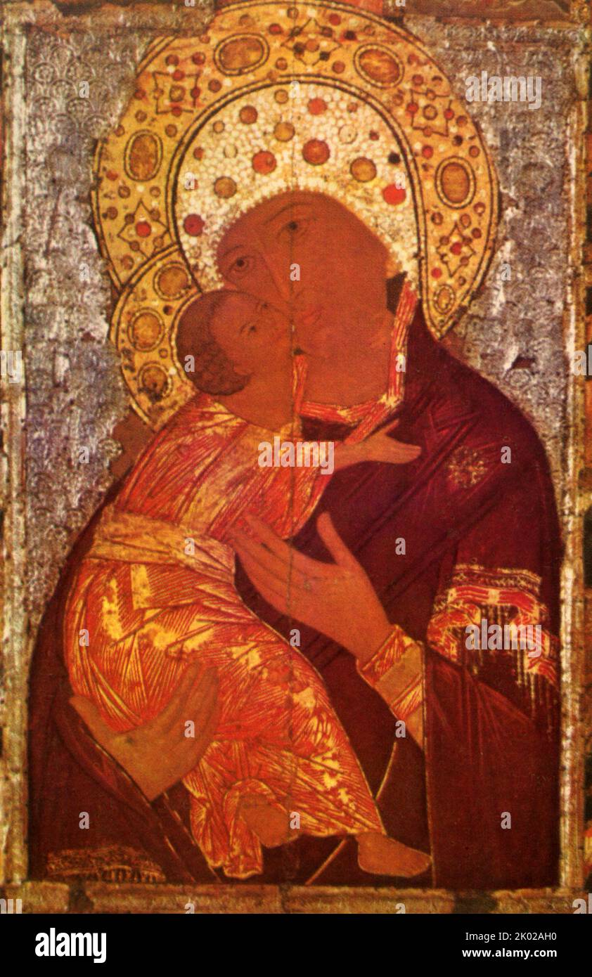 Istoma Savin. Madonna di Vladimir. Tempera. Icona, inizio 17th ° secolo. Foto Stock
