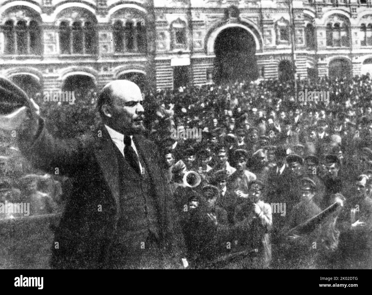 Discorso di V.I. Lenin di fronte ai reggimenti di Vsevobuch sulla Piazza Rossa. Mosca. 25 maggio 1919. Foto Stock