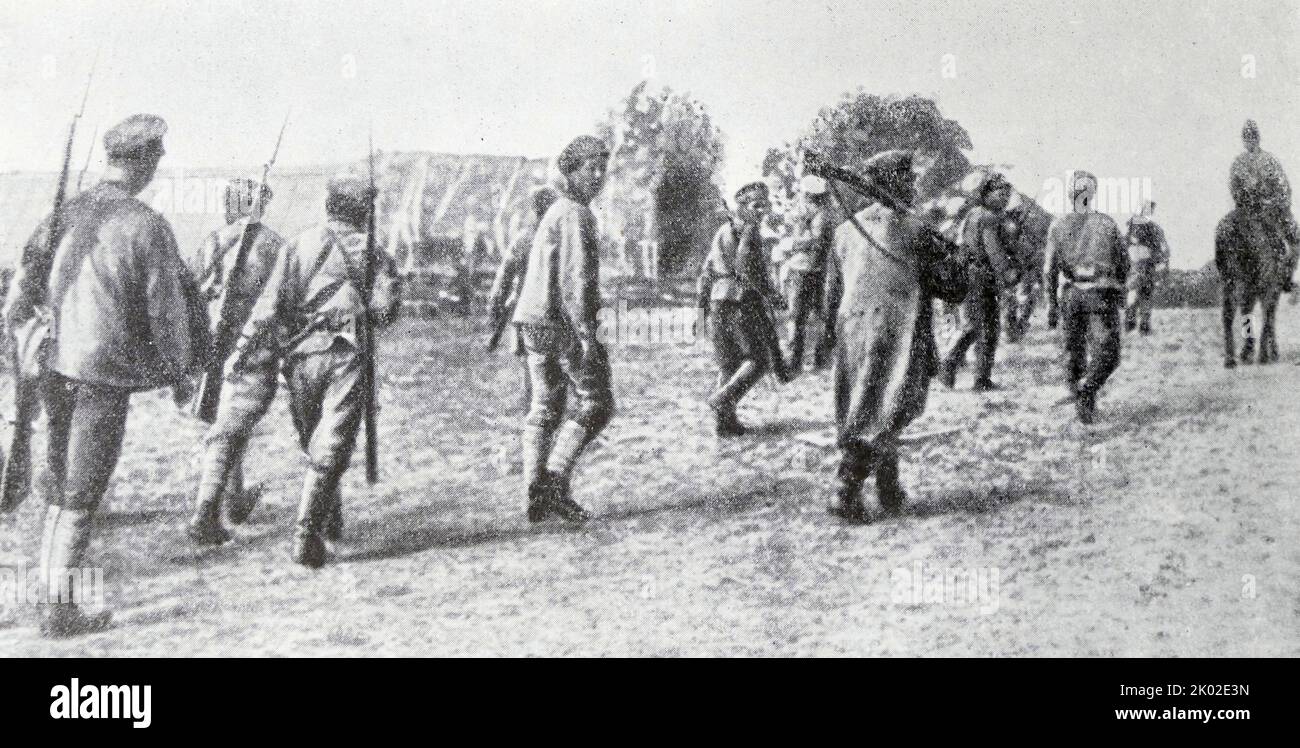 Caotico ritiro dell'esercito di Kolchak, durante la guerra civile russa. 1919 Foto Stock