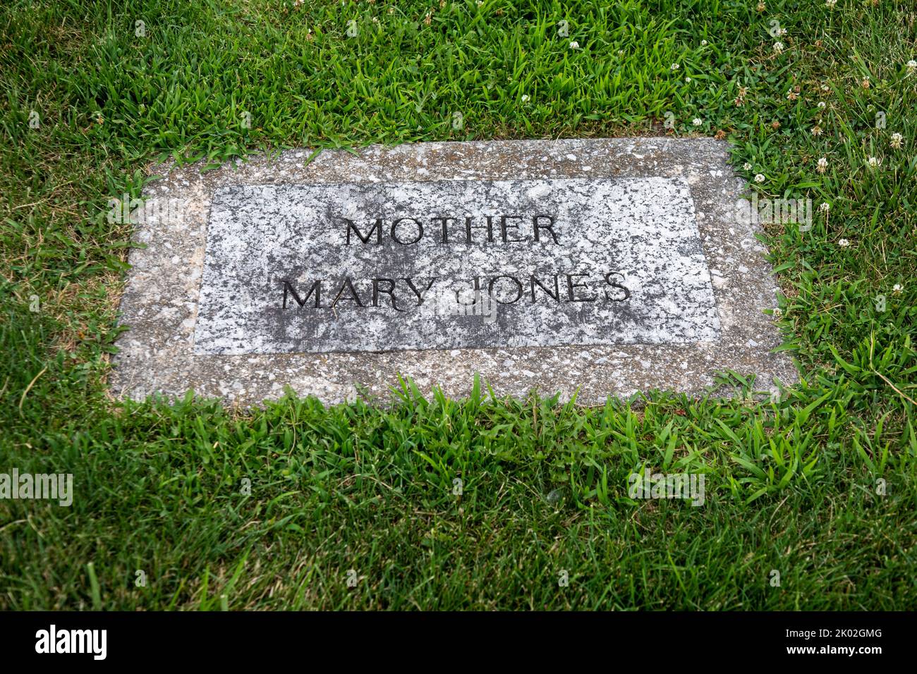Mt. Olive, Illinois - il leggendario leader del lavoro del luogo di sepoltura Mary Harris 'Mother' Jones nel cimitero dei minatori dell'Unione. Era un attivista per la miniera Foto Stock