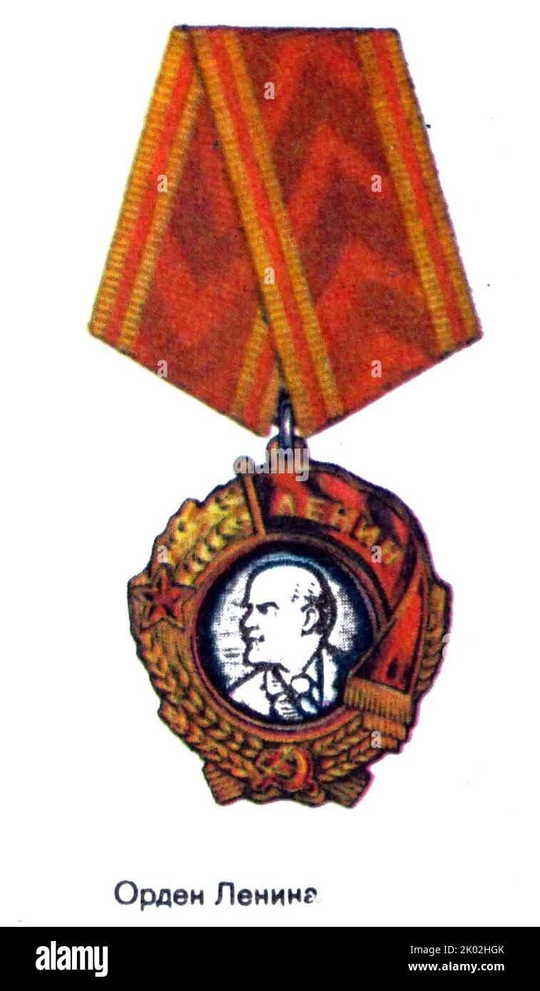 L'Ordine di Lenin, che prende il nome dal leader della Rivoluzione d'Ottobre Russa, fu istituito dal Comitato Esecutivo Centrale il 6 aprile 1930. L'ordine era la più alta decorazione civile conferita dall'Unione Sovietica. Foto Stock