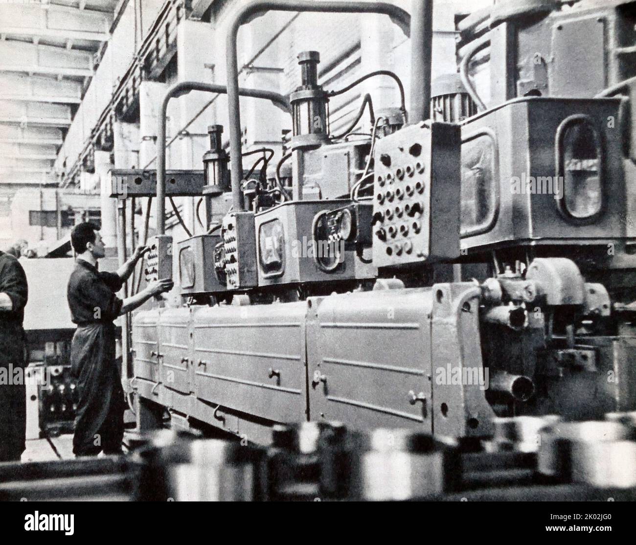 Fabbrica di produzione di massa sovietica, Russia 1962 Foto Stock