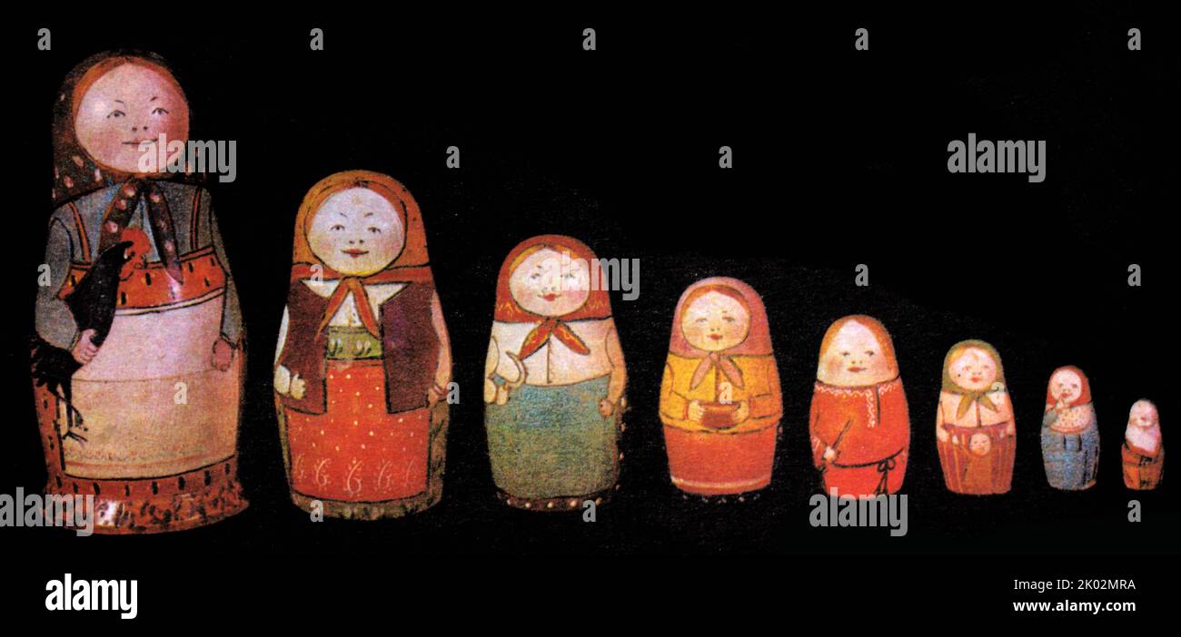 Semyonov a Nizhny Novgorod Oblast, Russia, nota per essere un centro importante per l'artigianato tradizionale come la pittura in legno di Khokhloma e le bambole matryoshka. Foto Stock