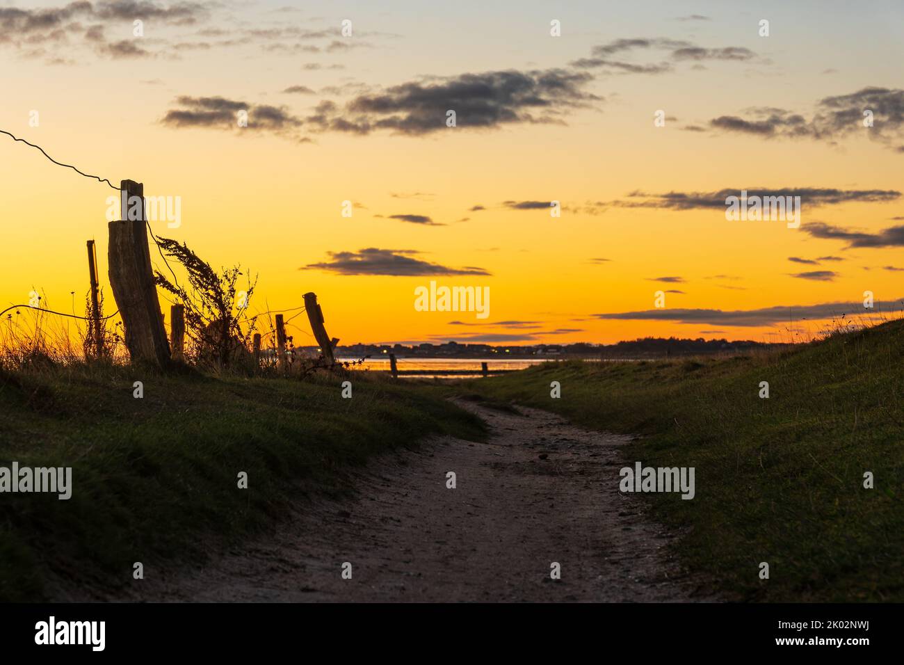 Alba sulla costa del Mare del Nord dell'isola Amrum, Germania. Foto Stock