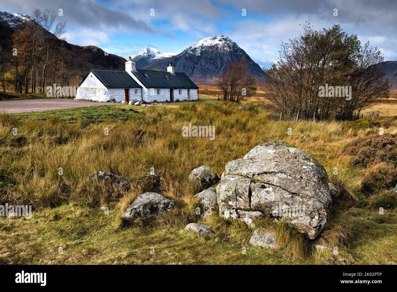 Blackrock Cottage con Buachaille Etive Mor sullo sfondo Foto Stock