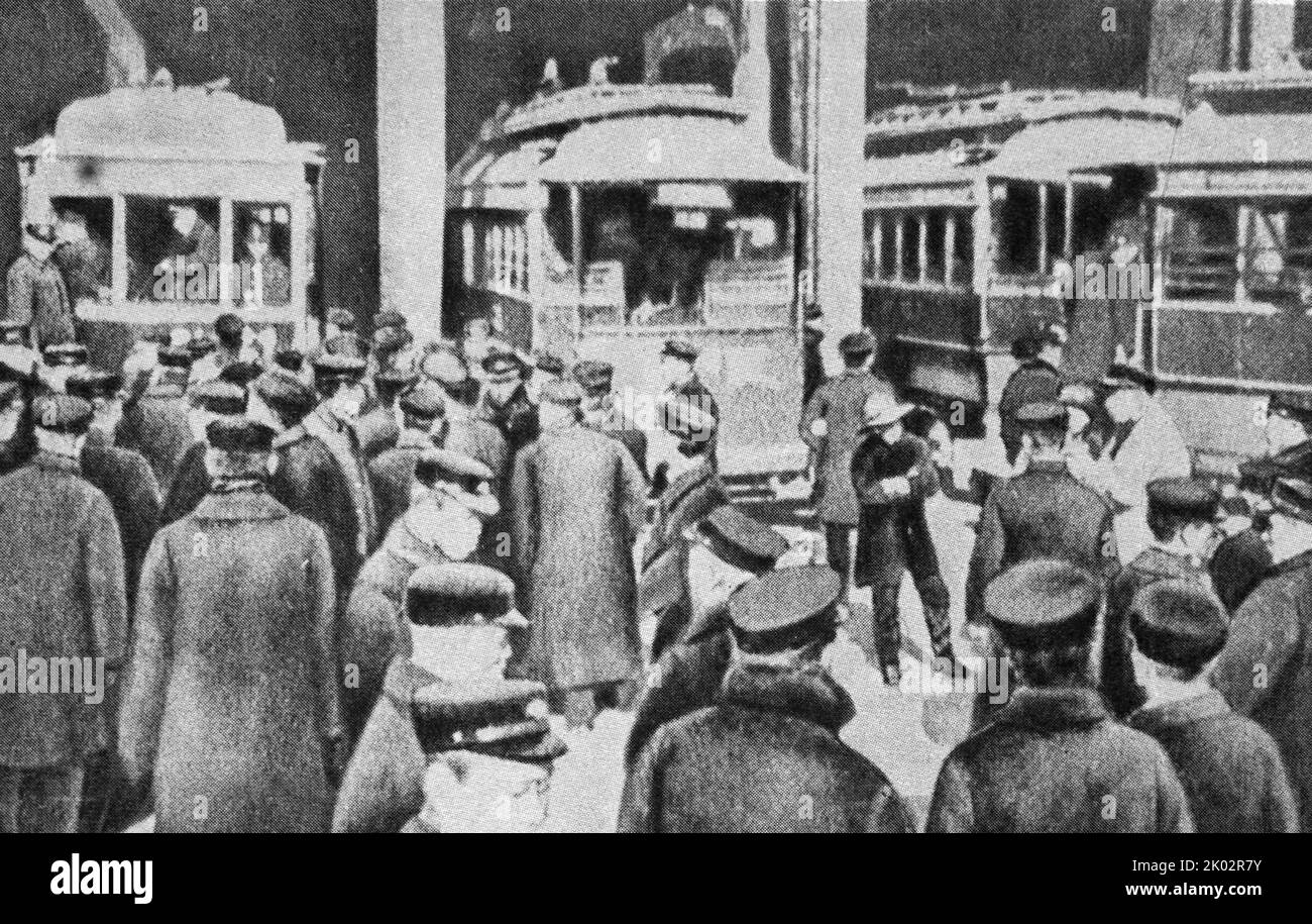 Sciopero del tram di Tokyo. 1911. Foto Stock