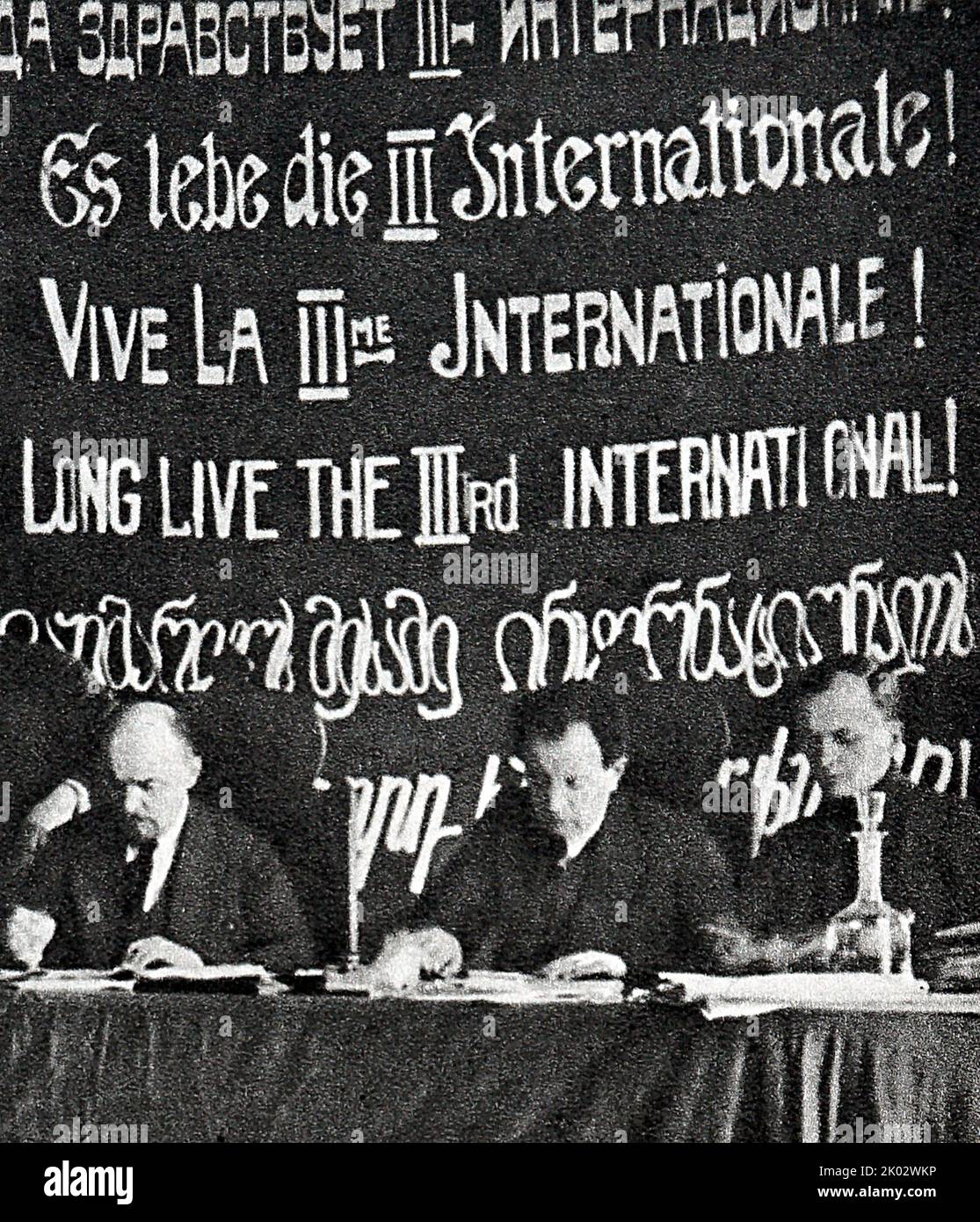 Vladimir Lenin al presidium del primo congresso del Comintern nel Cremlino. 1919 marzo 2. Originale. Mosca. Foto Stock