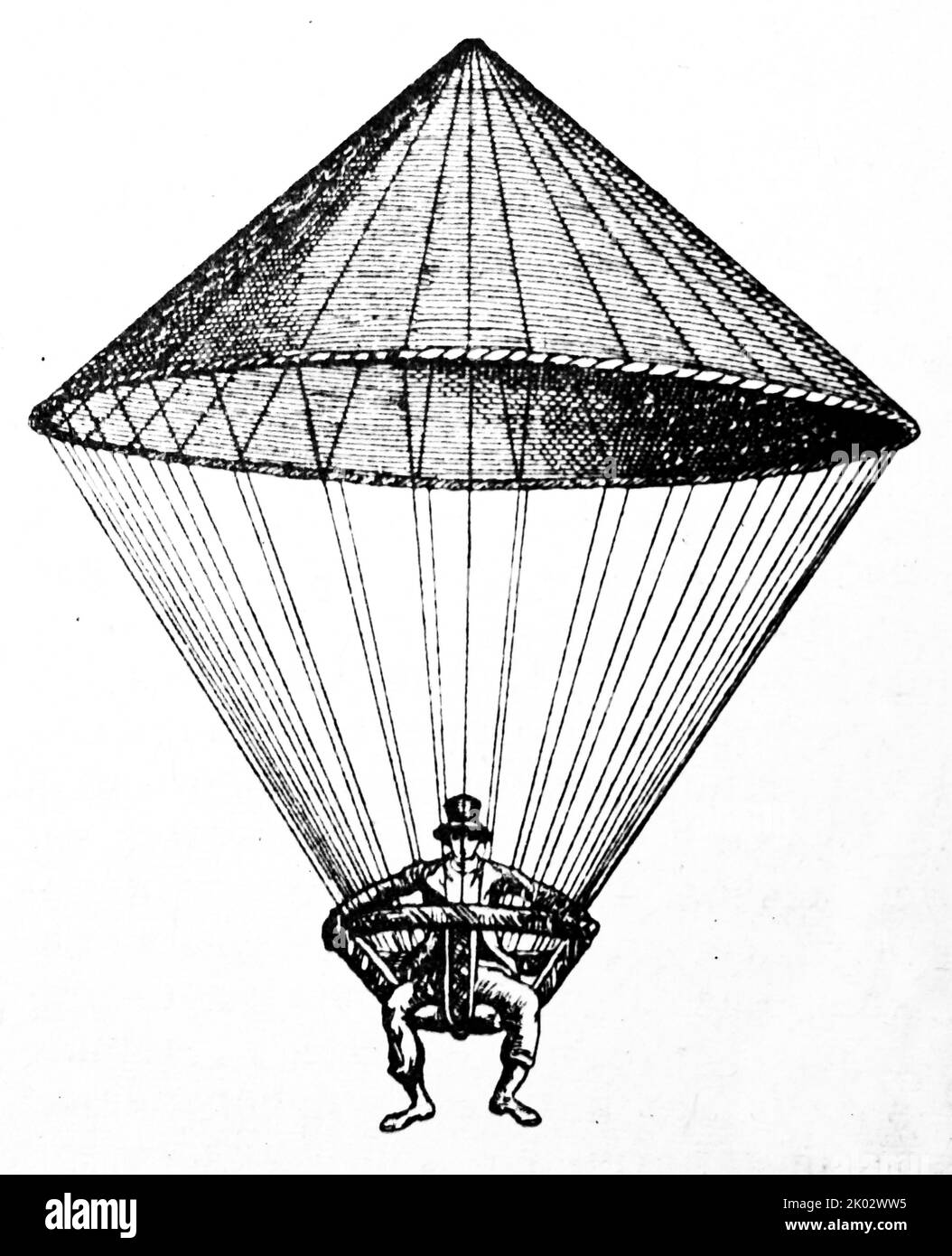 Paracadute inventato dal fisico francese Lenormand. Louis-Sebastien Lenorand (Parigi, 25 maggio 1757 – Parigi, 4 aprile 1837) è stato un Foto Stock