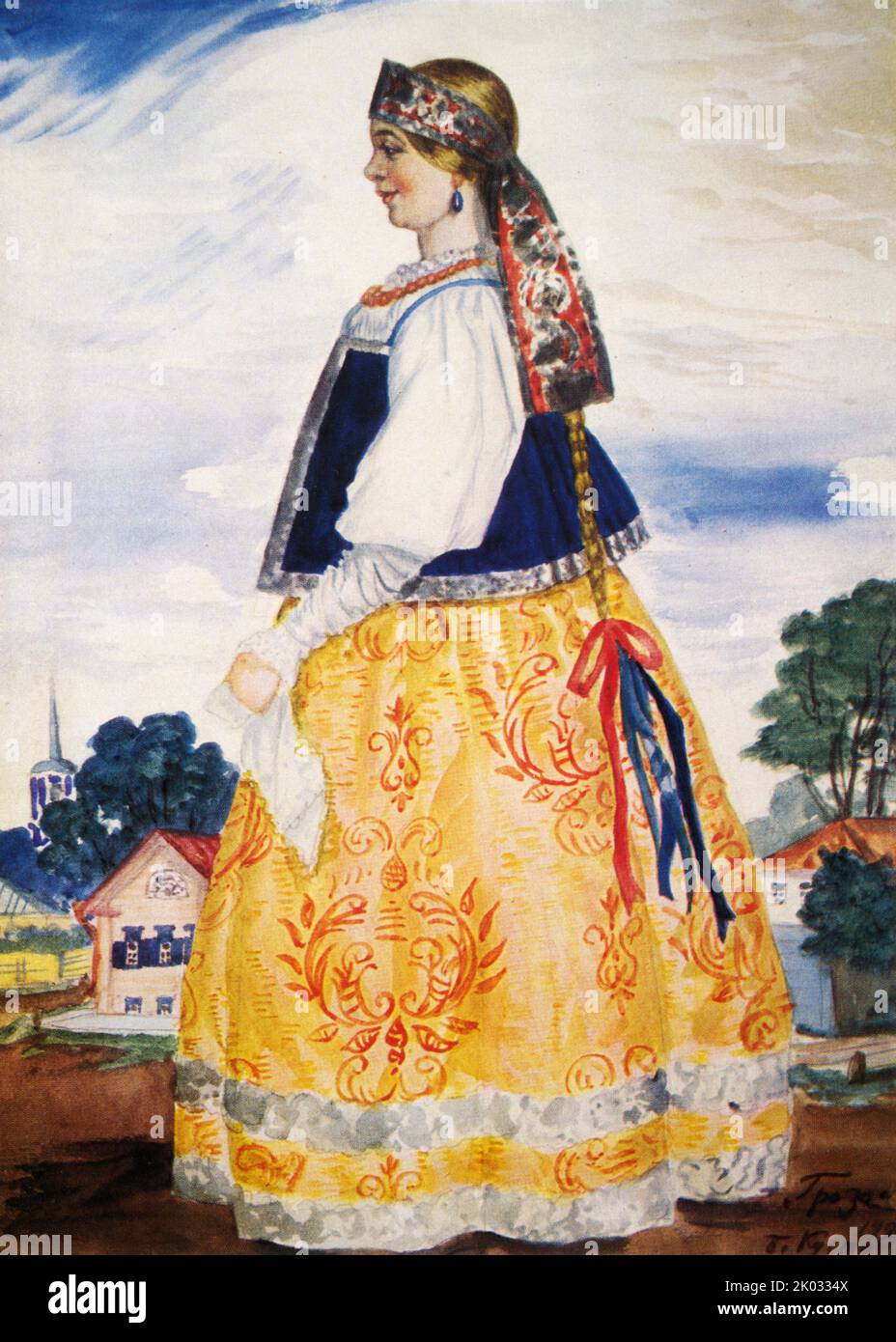 Costume design per Barbara per il dramma di A. N. Ostrovsky 'Thunderstorm'. 1920. Foto Stock