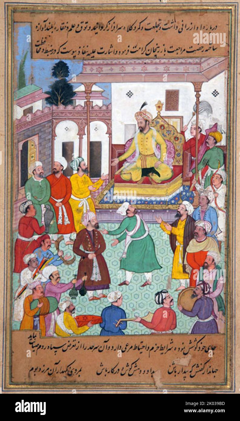 La sconfitta di Timur del sultano di Delhi, Nasir al-DIN Mahmum Tughluq, nell'inverno di 1397-1398. Timur (1336 - 1405), più tardi Timur Gurkan un conquistatore di Turco-Mongol che fondò l'Impero Timuride nell'Afghanistan, Iran e Asia Centrale, diventando il primo sovrano della dinastia Timuride. Come comandante insconfitto, è ampiamente considerato come uno dei più grandi leader militari e tattici della storia. Foto Stock