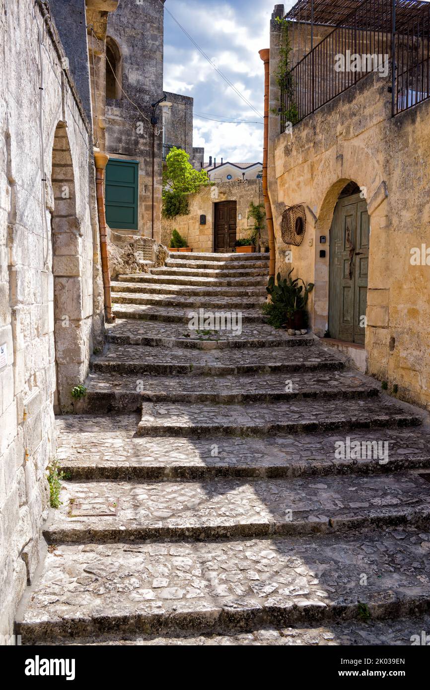 Vicolo di Matera, capitale europea della cultura 2019, Basilicata, Italia Foto Stock