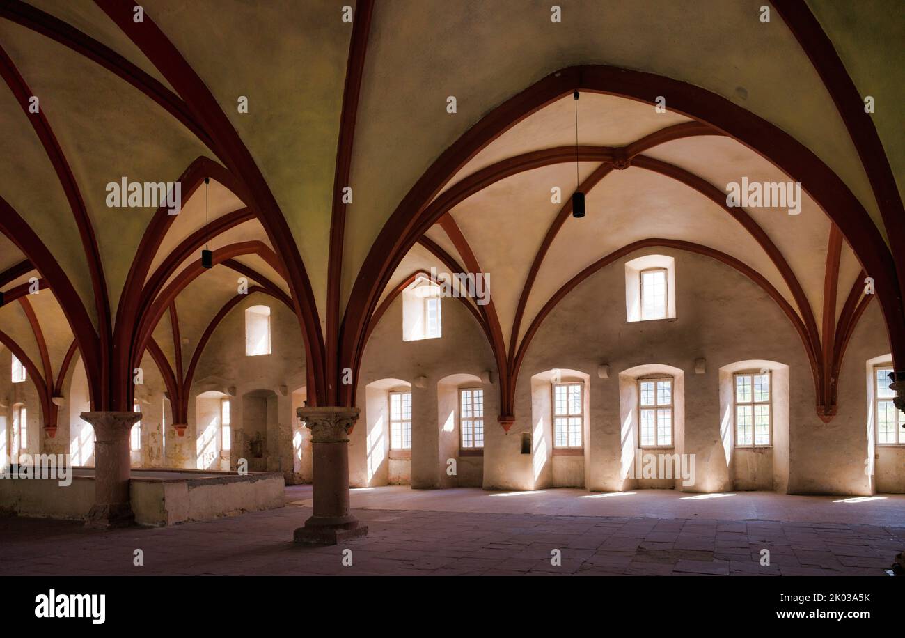 Monaci dormitorio, dormitorio con volta a croce, Monastero di Eberbach, Ordine cistercense, Eltville, Rheingau, Taunus, Assia, Germania Foto Stock