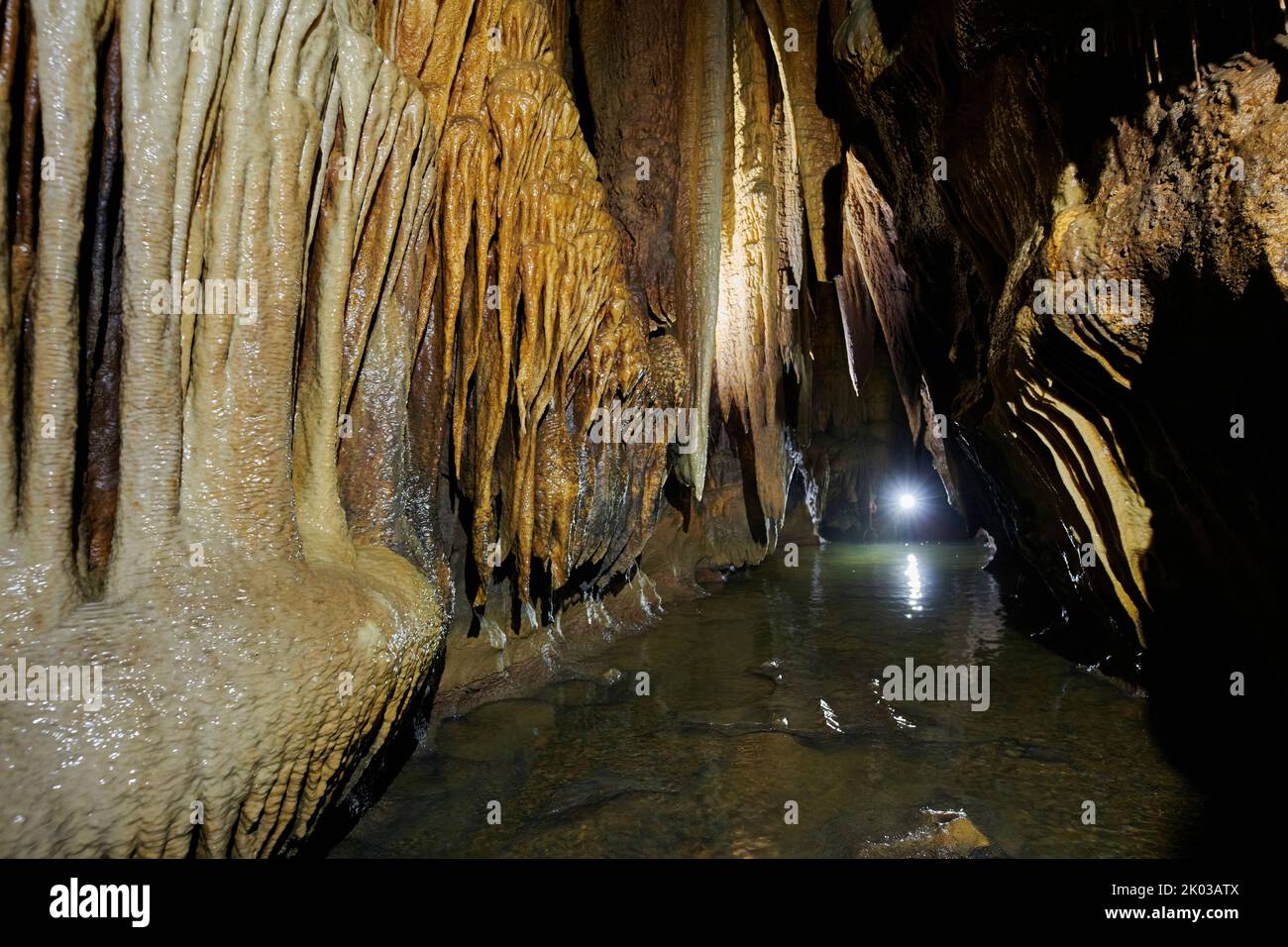 Caverna di drippstone, Grotte du Château de la Roche Foto Stock