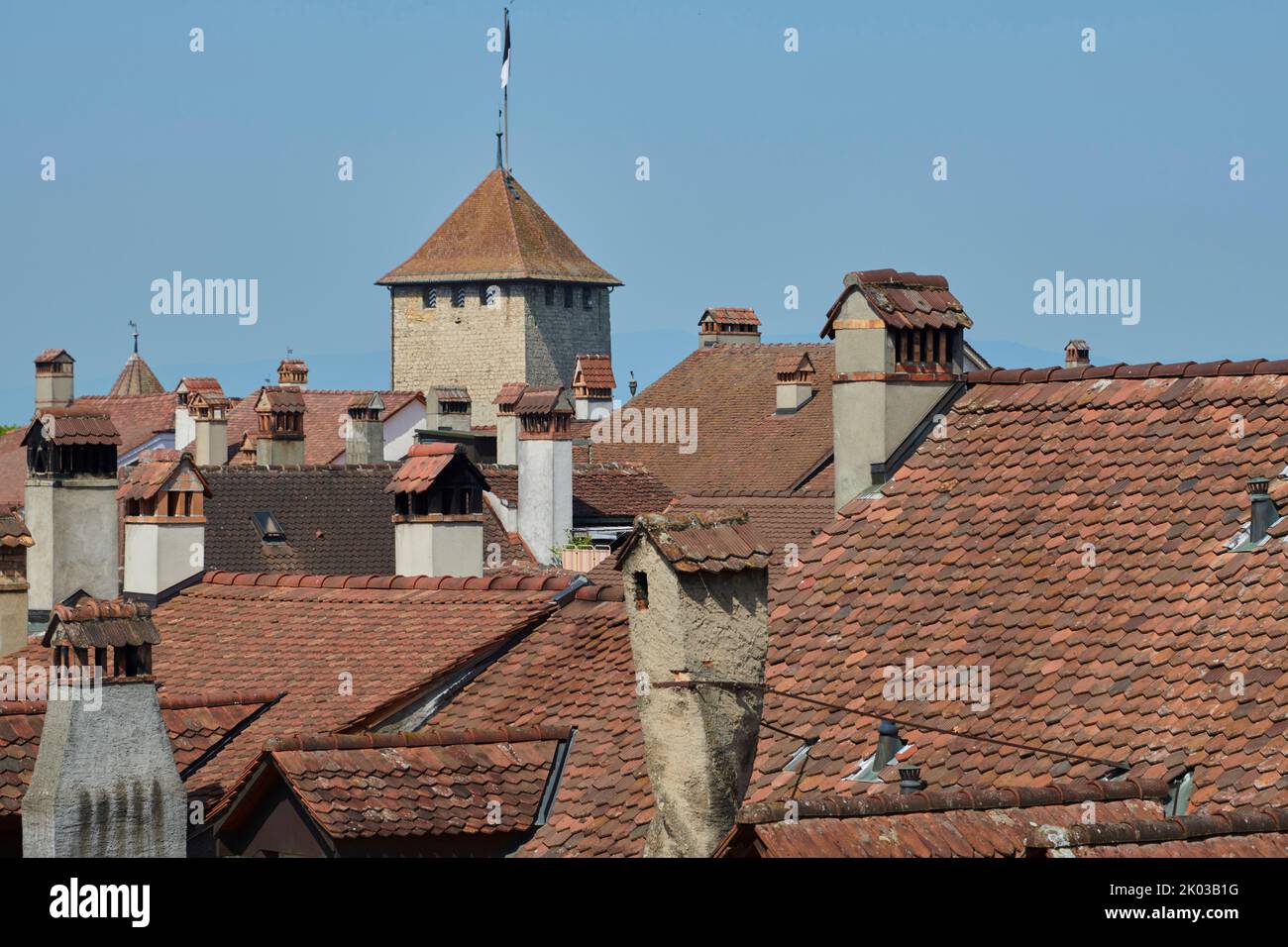 Svizzera, Murten, vista sulla città, vista dalle mura della città Foto Stock
