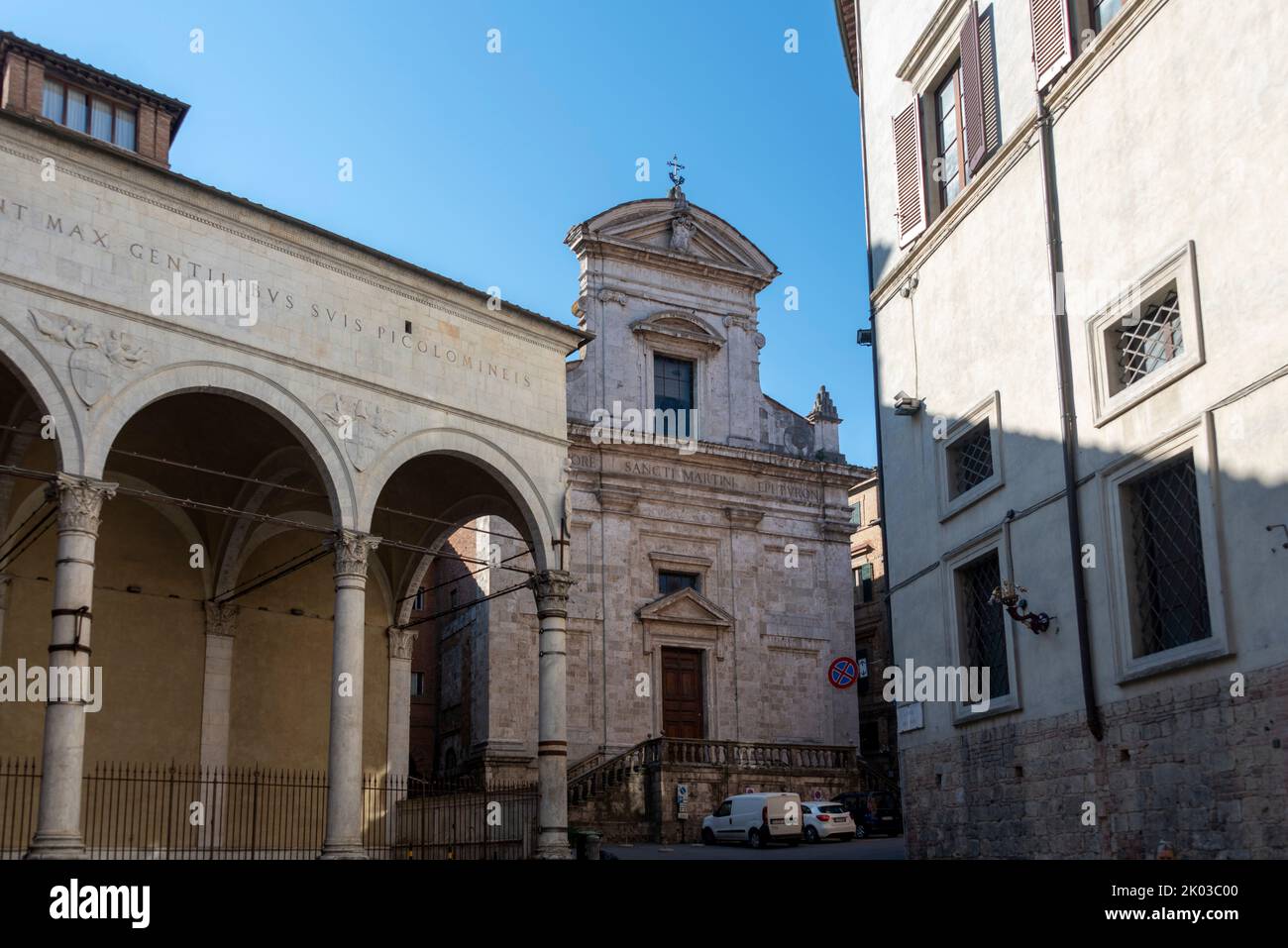 Chiesa di San Martino, dedicata a San Martino di Tours, è una delle più antiche chiese di Siena, Toscana, Italia Foto Stock