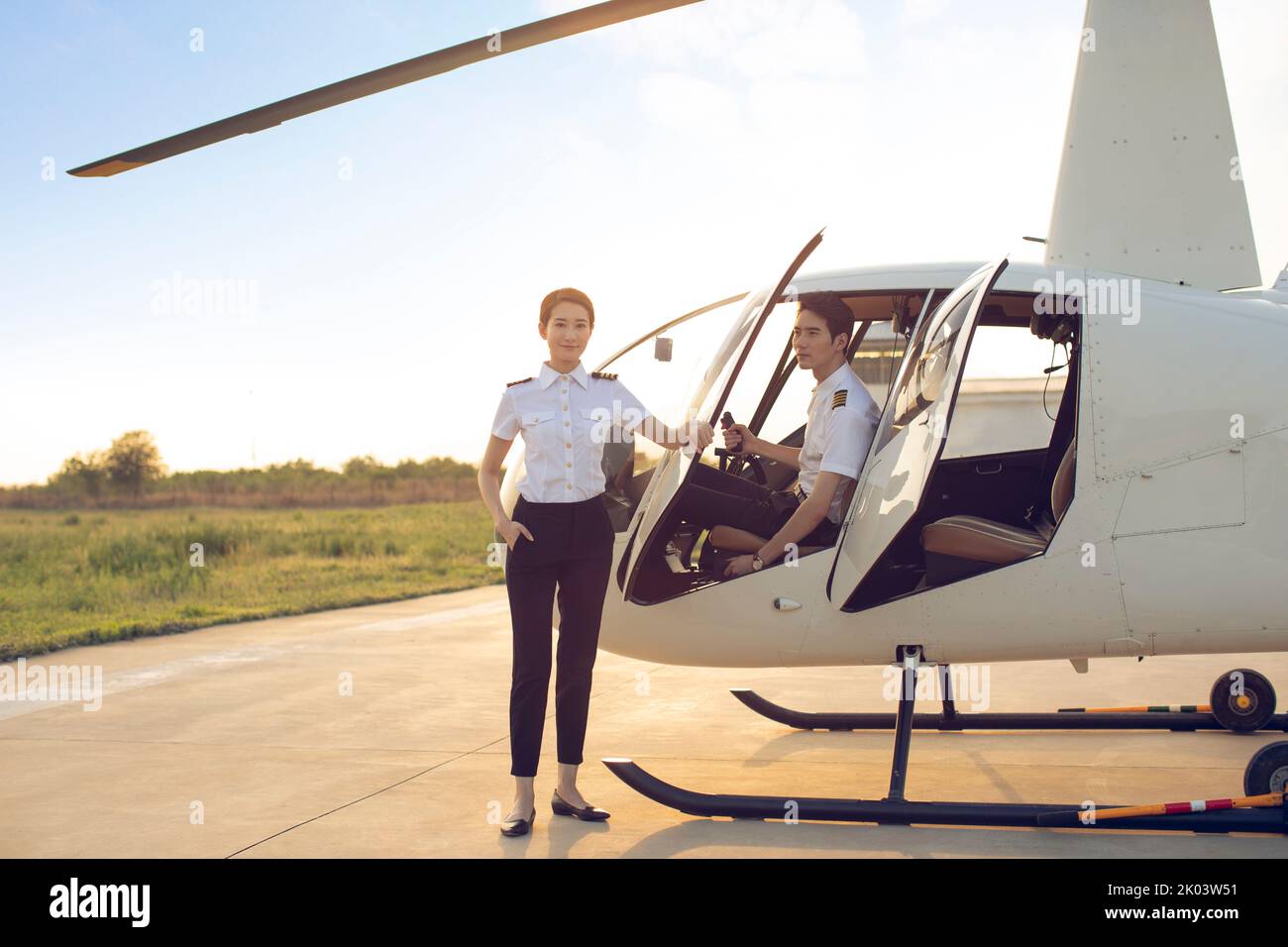 Ritratto dei piloti di elicotteri cinesi Foto Stock