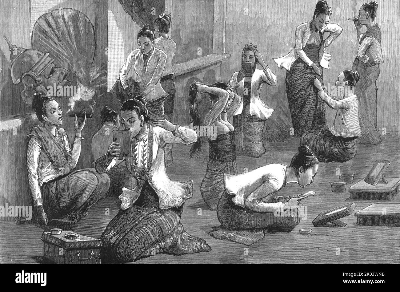 'Con Lord Dufferin in Birmania - Ladies of the Ballet', 1886. Da "The Graphic. Un quotidiano settimanale illustrato Volume 33. Da gennaio a giugno, 1886". Foto Stock