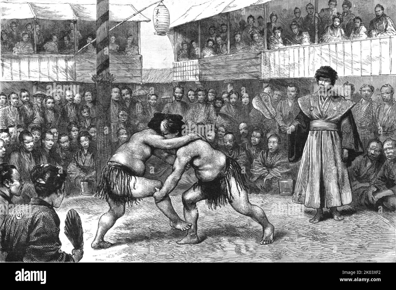 'Sports in Japan- A Wrestling Match', 1890. Da "The Graphic. Un quotidiano settimanale illustrato", Volume 41. Da gennaio a giugno, 1890. Foto Stock