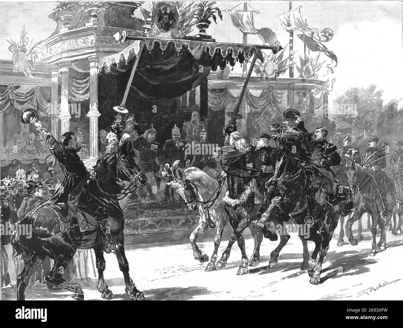 'I recenti festeggiamenti ad Altenburg - il passato di marcia dei Pestenti nei loro costumi nazionali prima dell'Imperatore', 1890. Da "The Graphic. Un quotidiano settimanale illustrato", Volume 41. Da gennaio a giugno, 1890. Foto Stock
