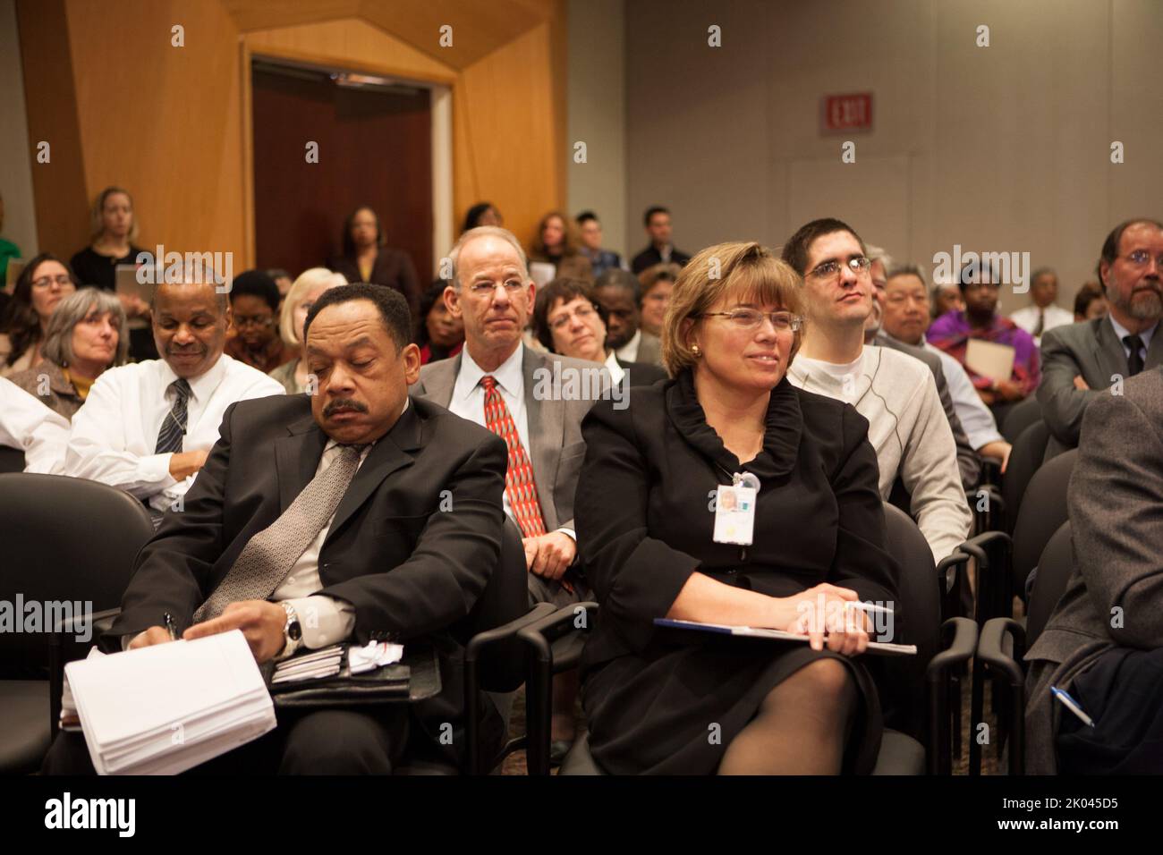 Il briefing della Federal Housing Administration (FHA) presso la sede centrale dell'HUD, con David Stevens, commissario FHA. Foto Stock