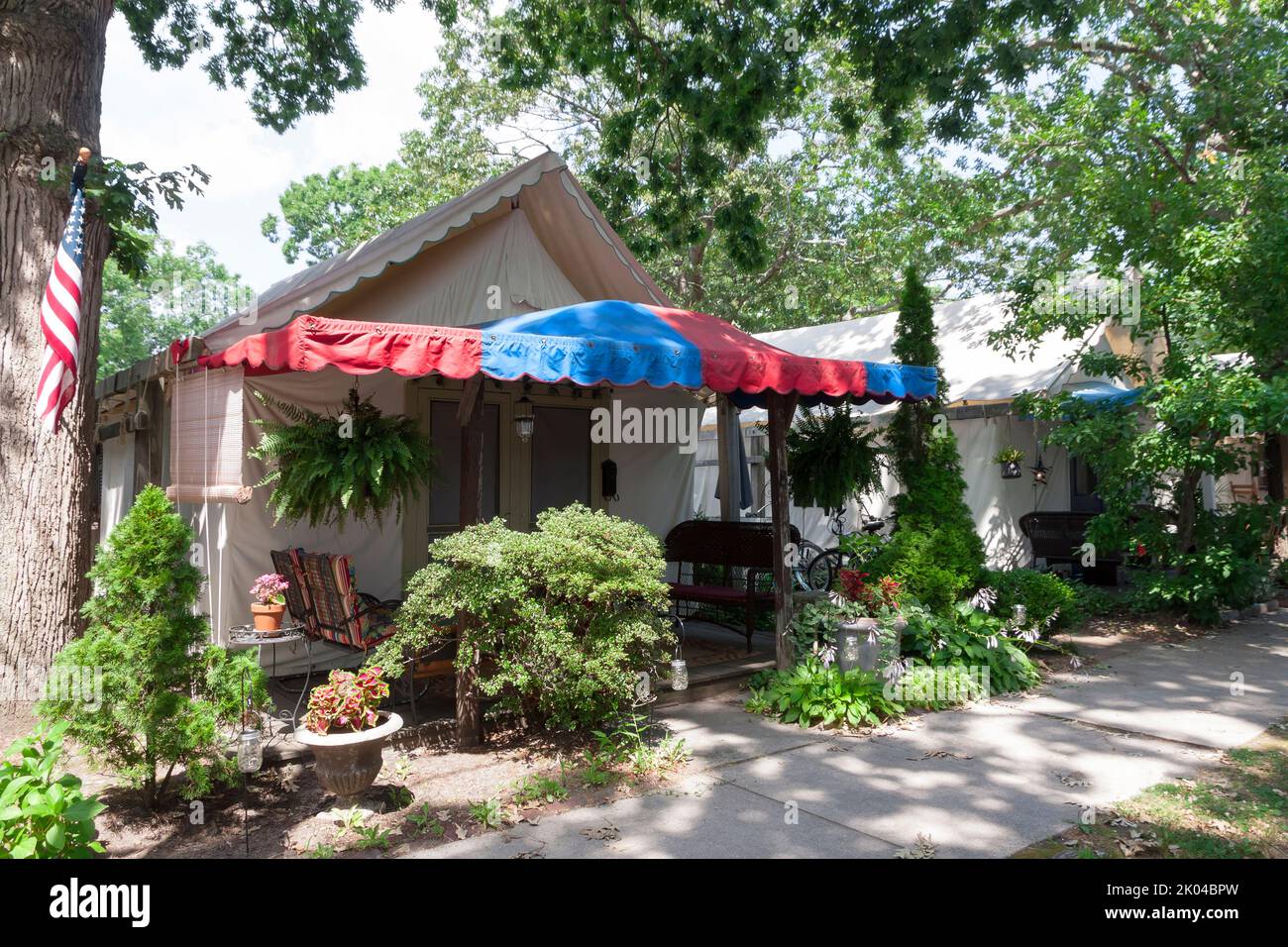 Lo storico quartiere di tende estive Camp Methodist di Ocean Grove, sulla riva del New Jersey. Foto Stock