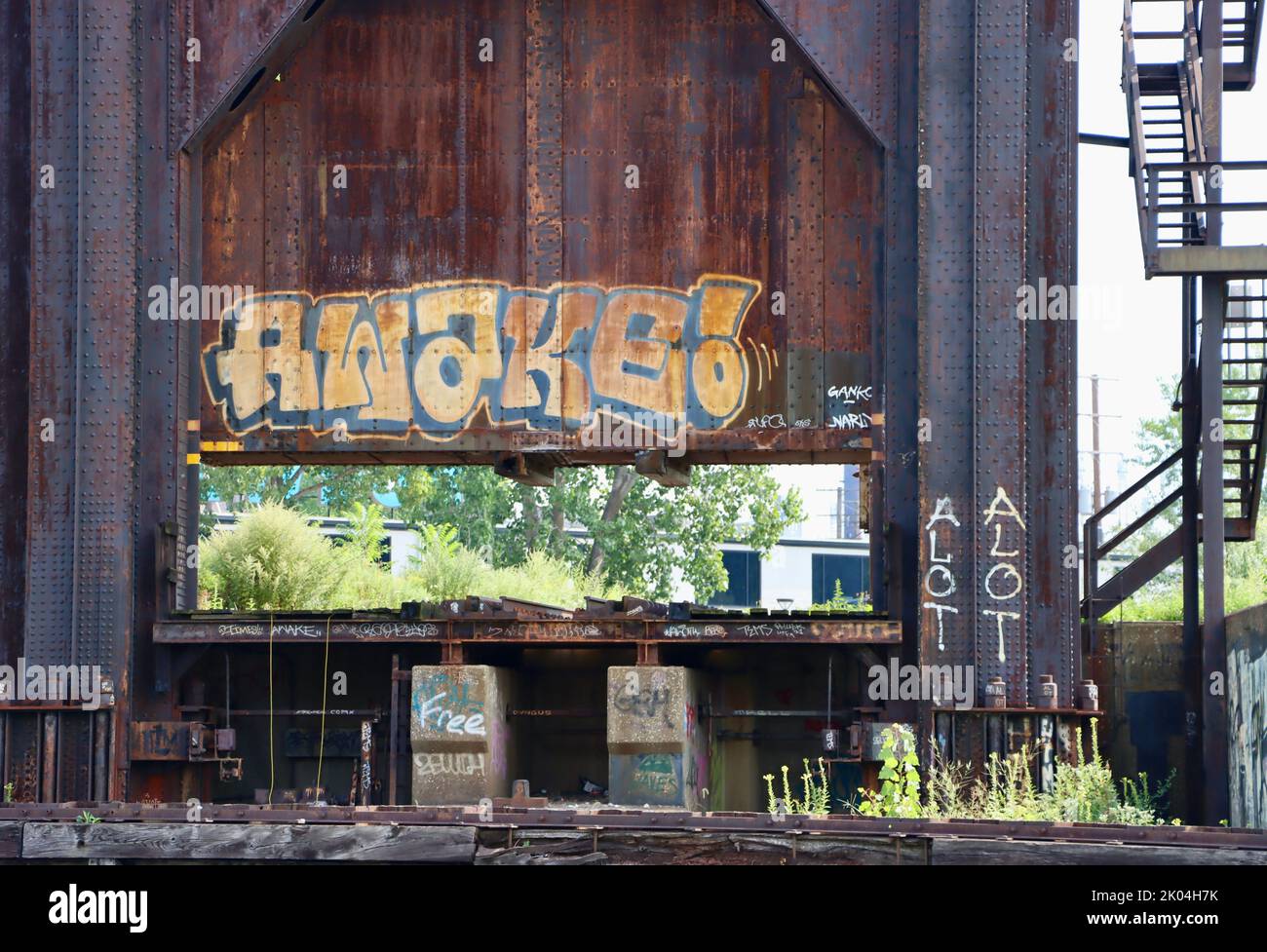 Graffiti sotto un ponte a Cleveland Foto Stock