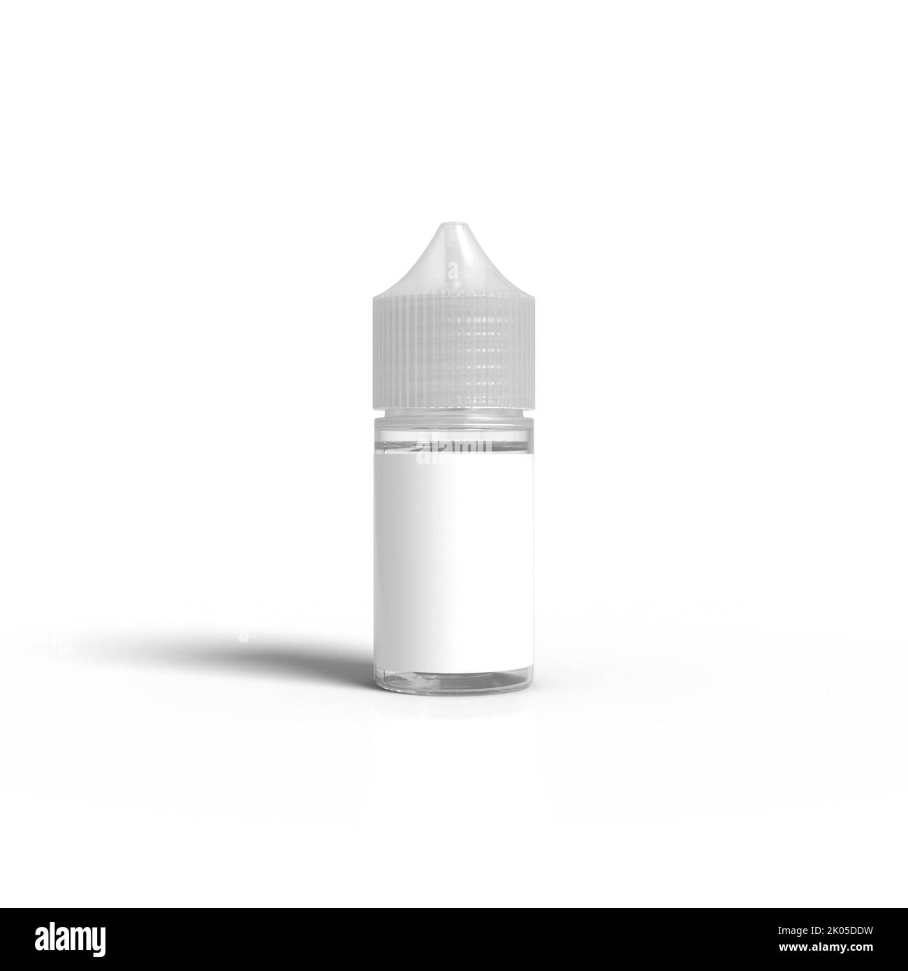 Chubby Gorilla 30ml bottiglia di succo di vape e riempita con succo di nicotina di vape con un'etichetta bianca isolata su sfondo bianco. 3D rappresentazione Foto Stock
