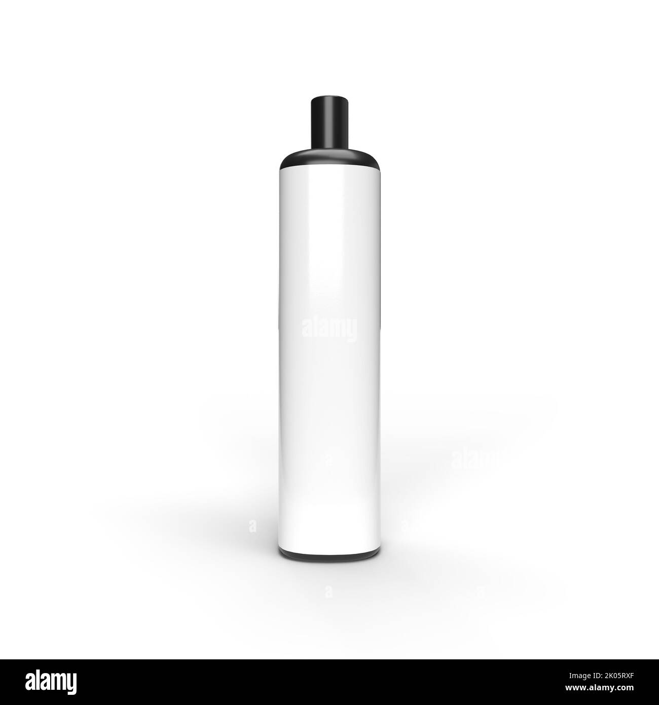 Sigaretta elettronica monouso in plastica nera con etichetta bianca Copy Space isolata su sfondo bianco. 3D rappresentazione Foto Stock
