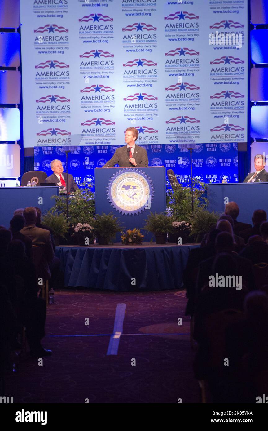 Attività alla American Federation of Labor-Congress of Industrial Organisations (AFL-CIO) Building and Construction Trades Convention, con intervento del Segretario Shaun Donovan. Foto Stock