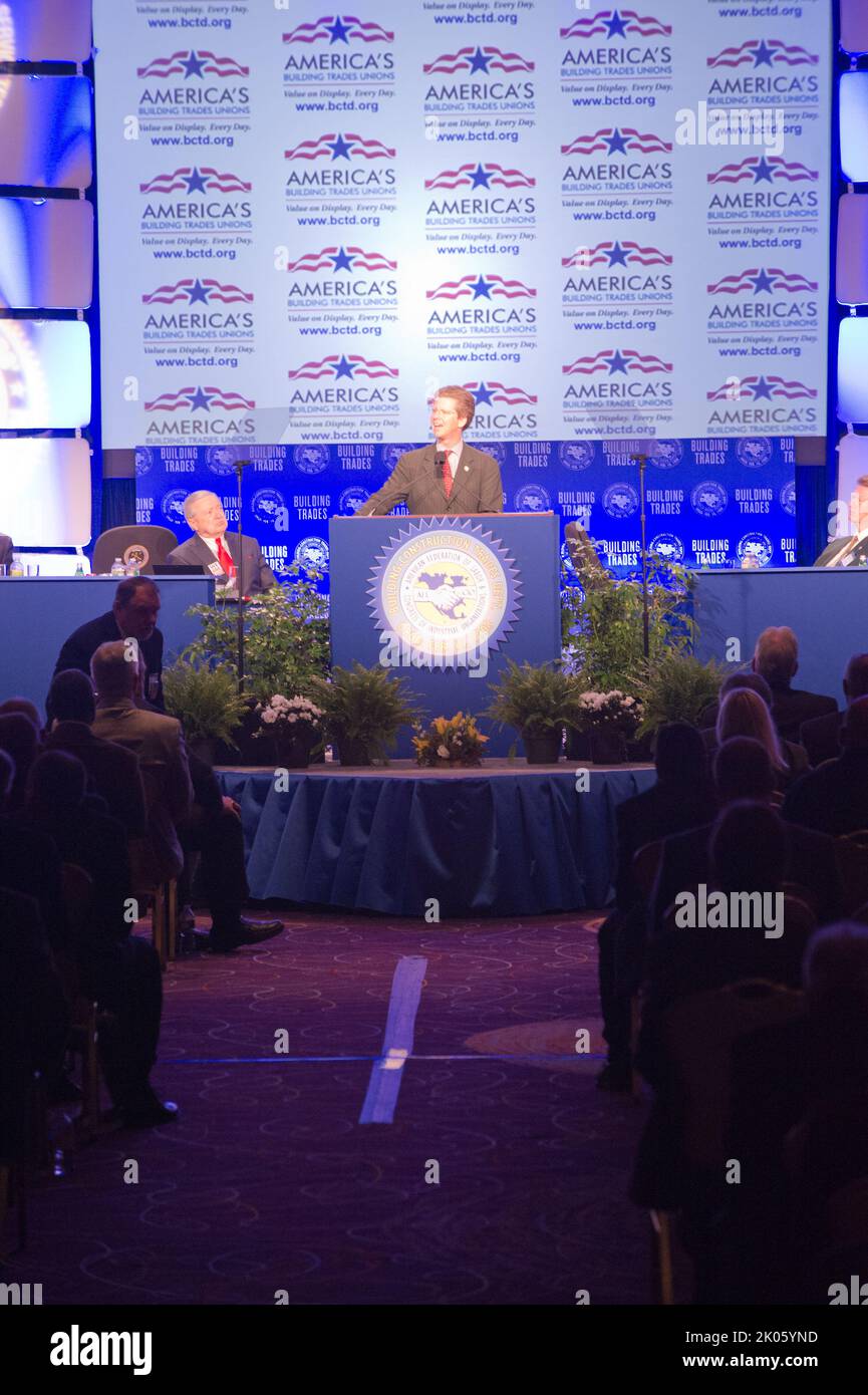 Attività alla American Federation of Labor-Congress of Industrial Organisations (AFL-CIO) Building and Construction Trades Convention, con intervento del Segretario Shaun Donovan. Foto Stock