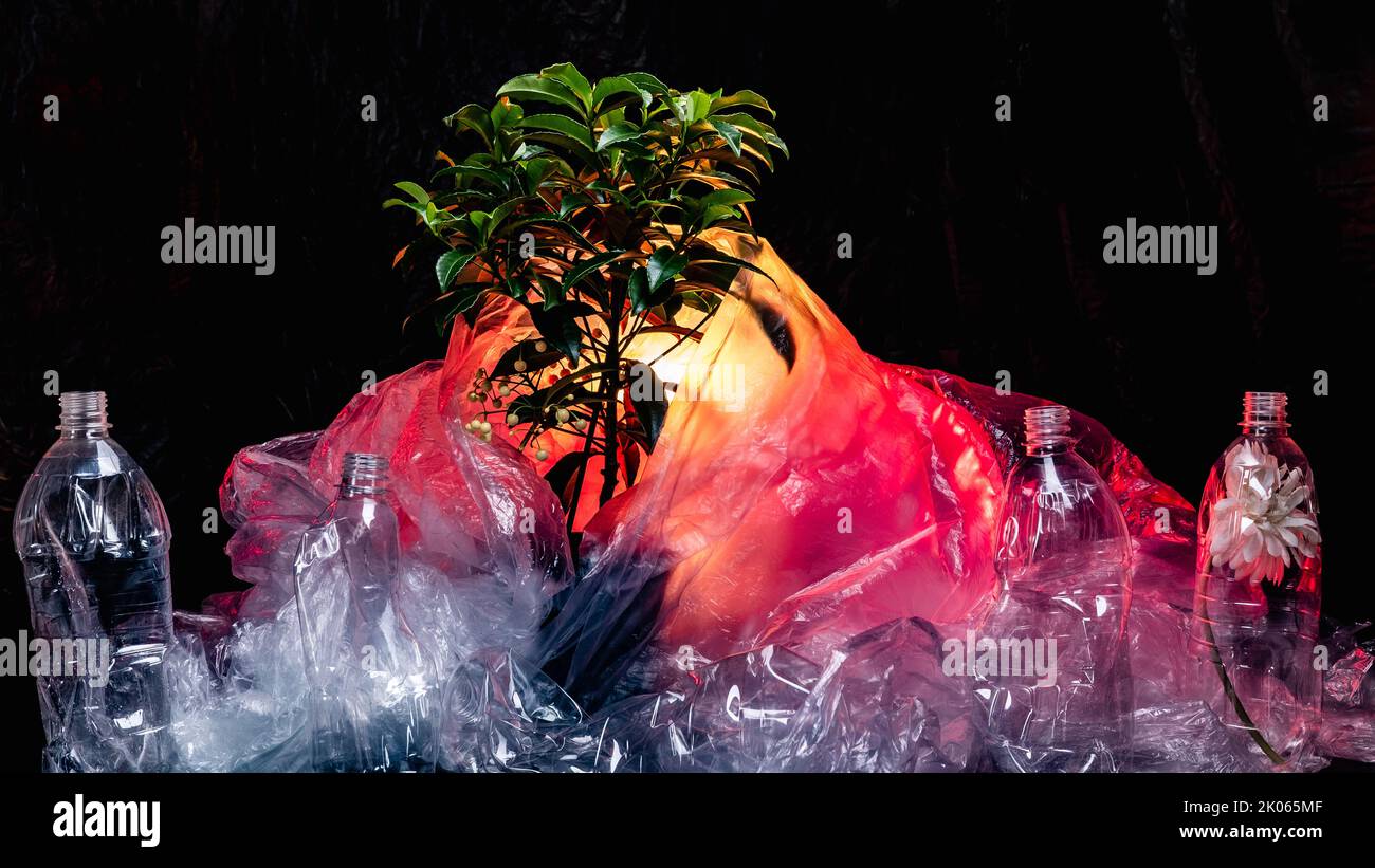 effetto serra riscaldamento globale inquinamento plastico Foto Stock