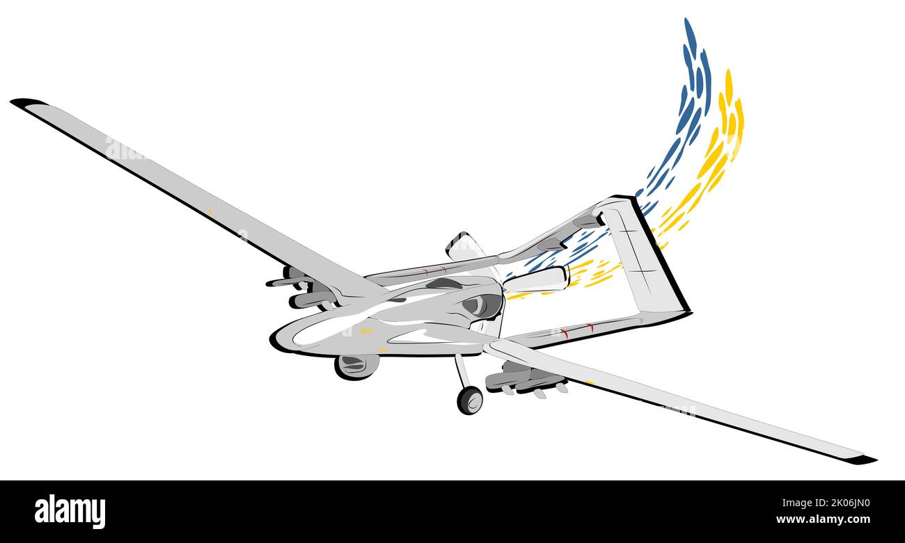 moderno aereo di esplorazione sul campo drone su sfondo ukrainisan e bandiera turca, area aerea esplorando dispositivo, servizio segreto diversità Foto Stock