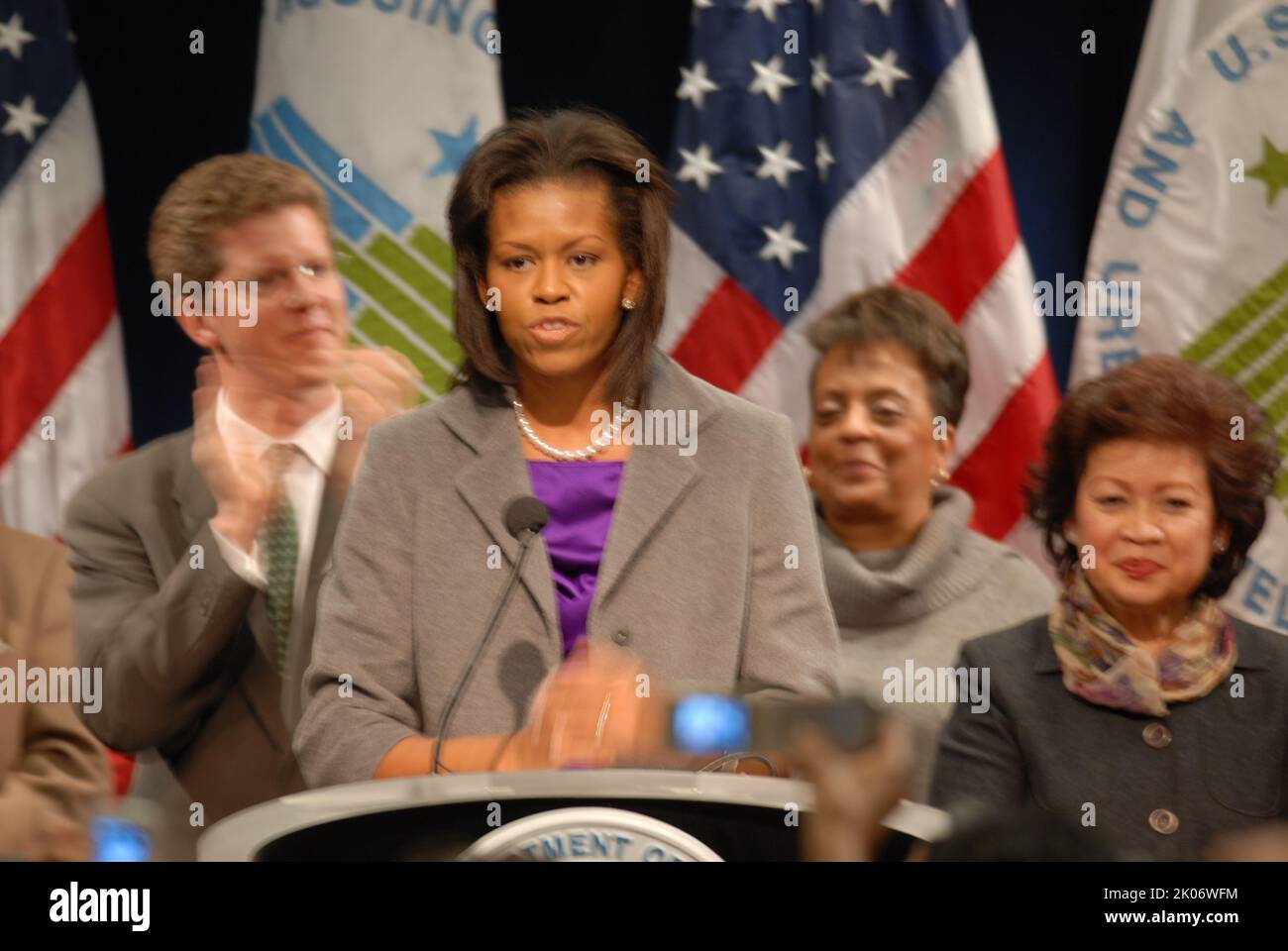 Visita della First Lady Michelle Obama alla sede dell'HUD. Foto Stock