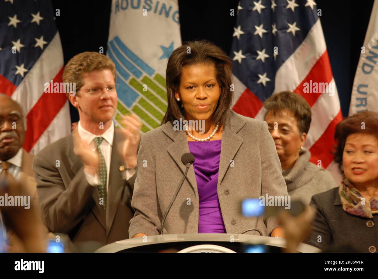 Visita della First Lady Michelle Obama alla sede dell'HUD. Foto Stock