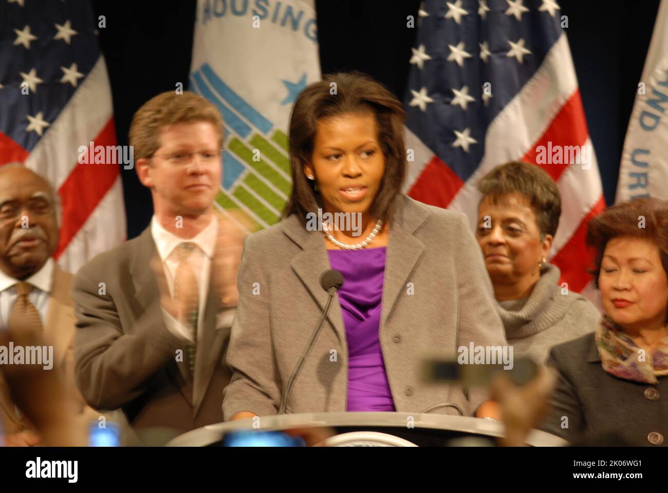 Visita della First Lady Michelle Obama alla sede dell'HUD. Foto Stock