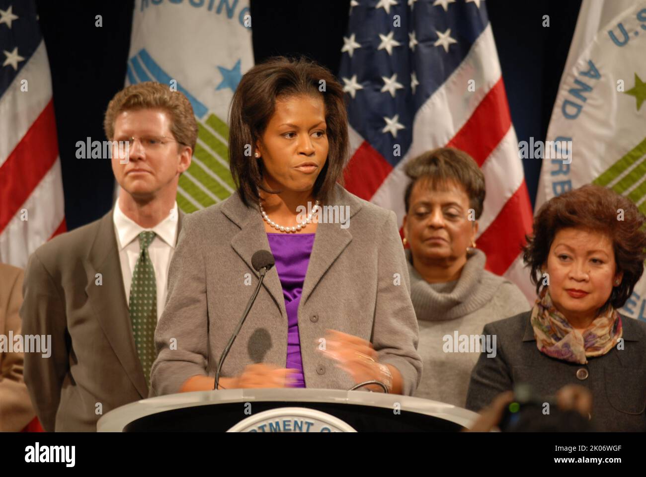 Visita della First Lady Michelle Obama alla sede dell'HUD. Foto Stock