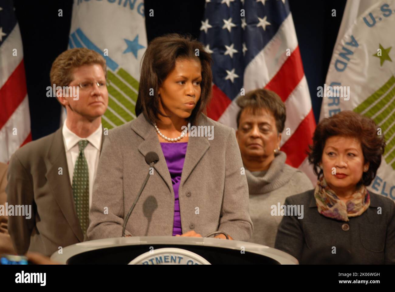 Visita della First Lady Michelle Obama alla sede dell'HUD. Foto Stock