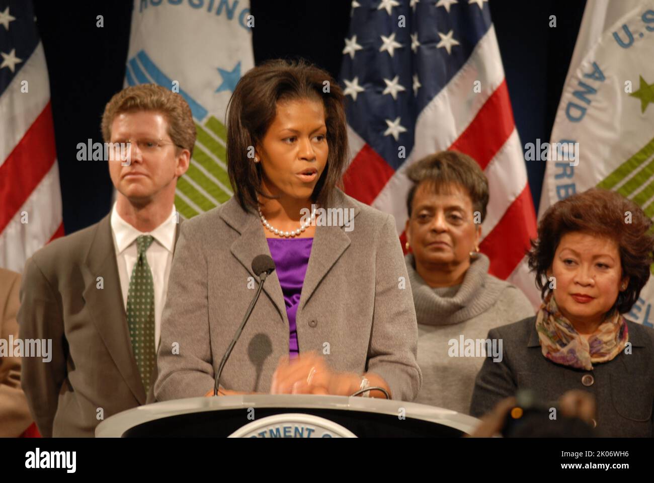 Visita della First Lady Michelle Obama alla sede dell'HUD. Foto Stock