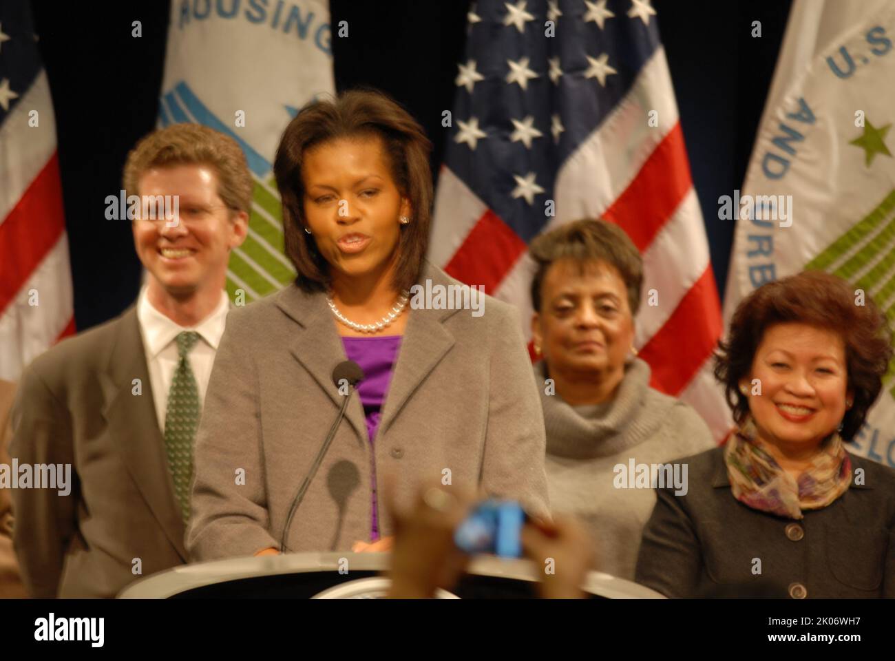 Visita della First Lady Michelle Obama alla sede dell'HUD. Foto Stock