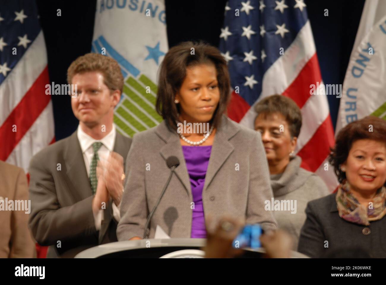 Visita della First Lady Michelle Obama alla sede dell'HUD. Foto Stock