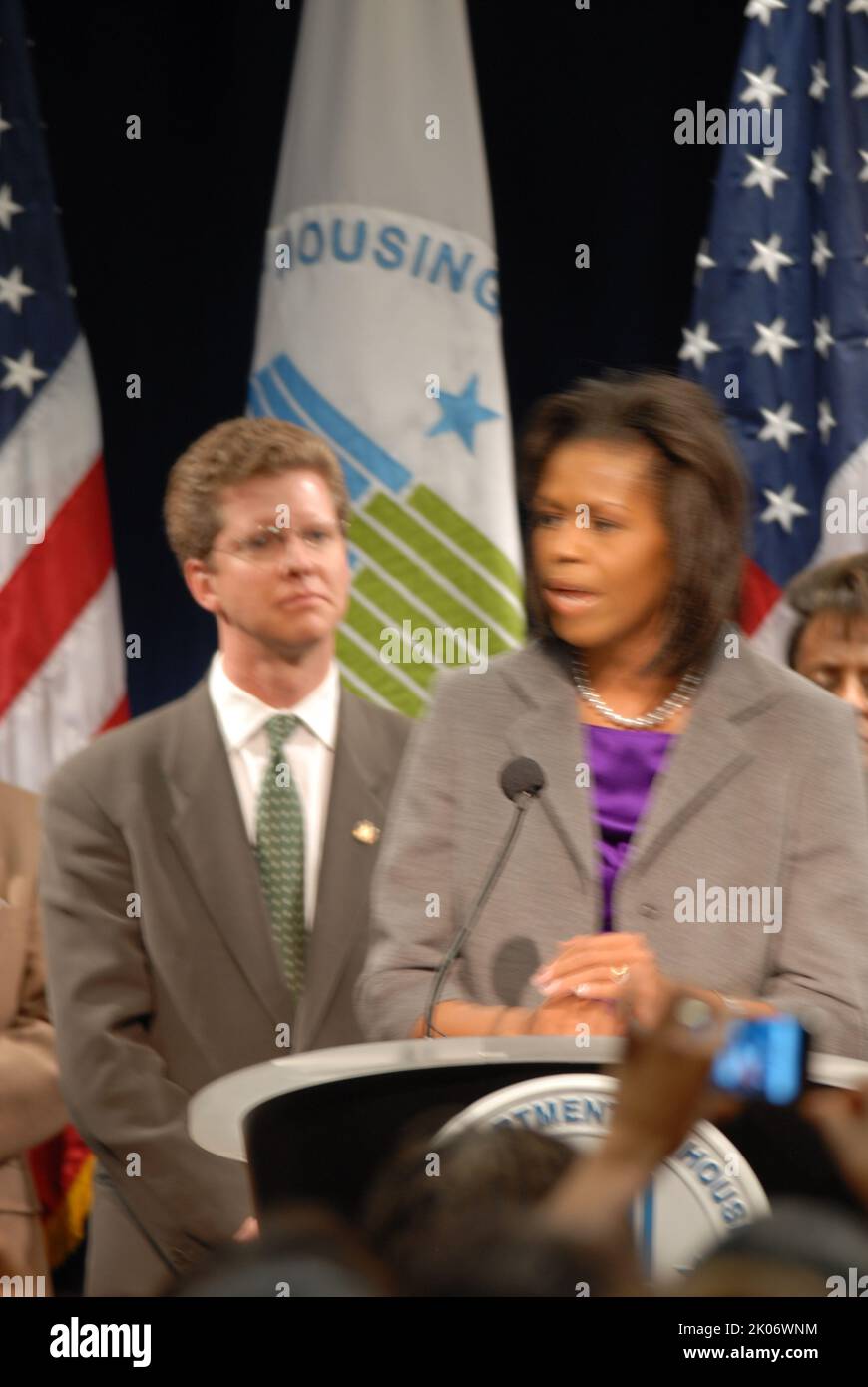 Visita della First Lady Michelle Obama alla sede dell'HUD. Foto Stock