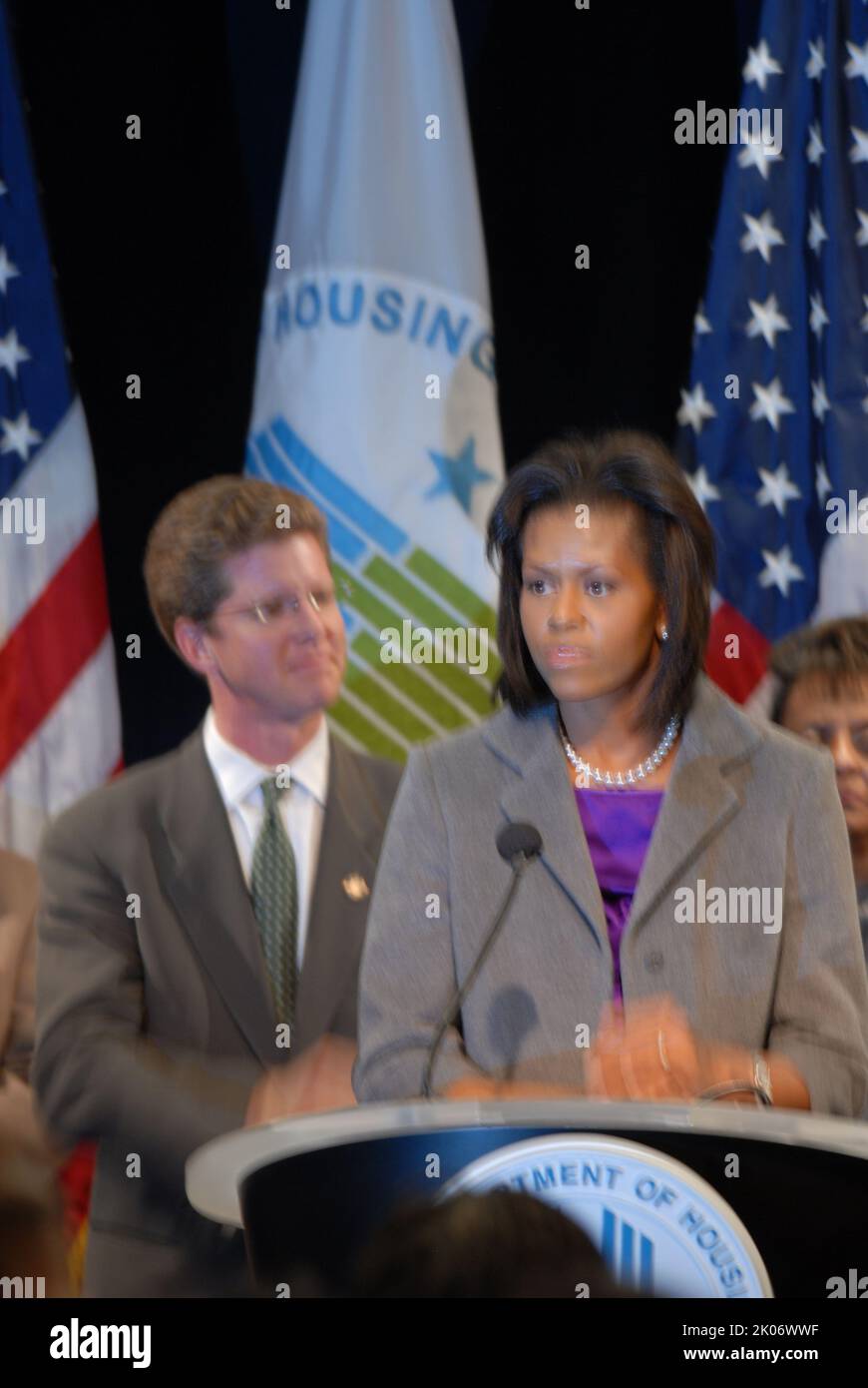 Visita della First Lady Michelle Obama alla sede dell'HUD. Foto Stock