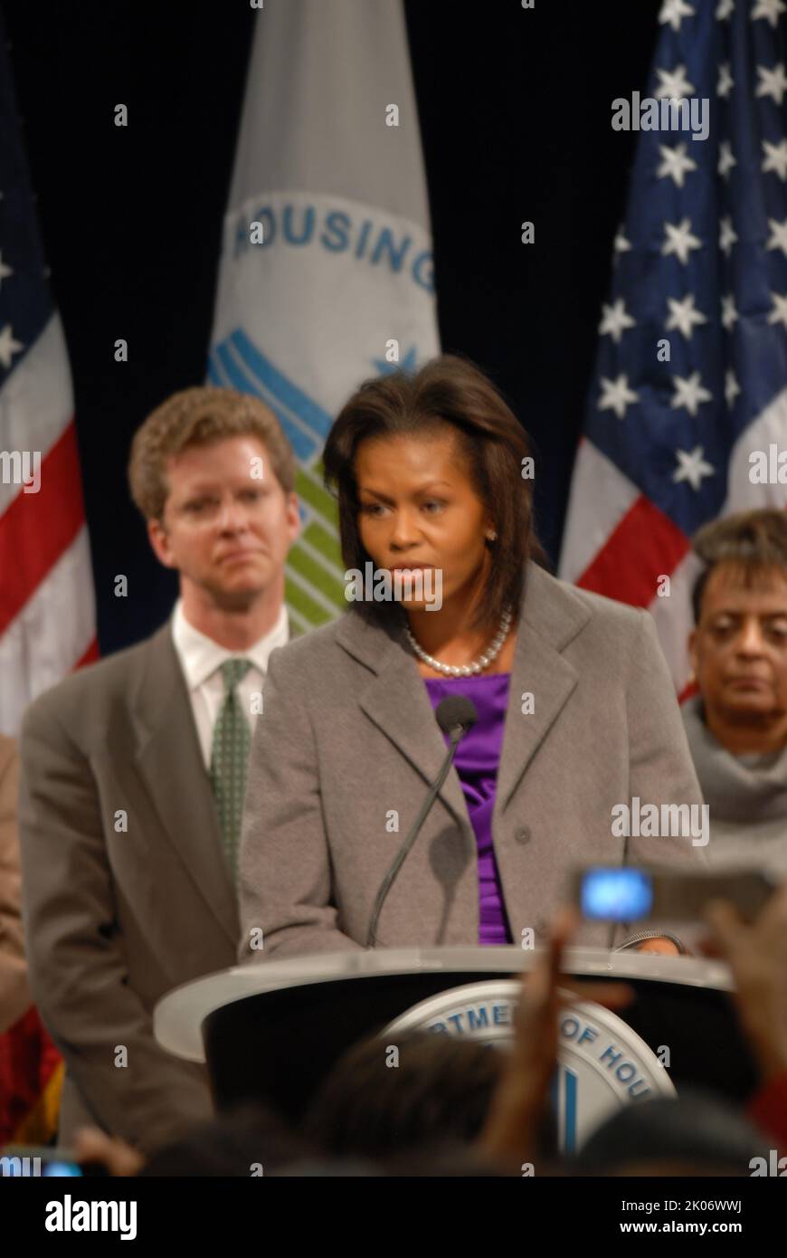 Visita della First Lady Michelle Obama alla sede dell'HUD. Foto Stock