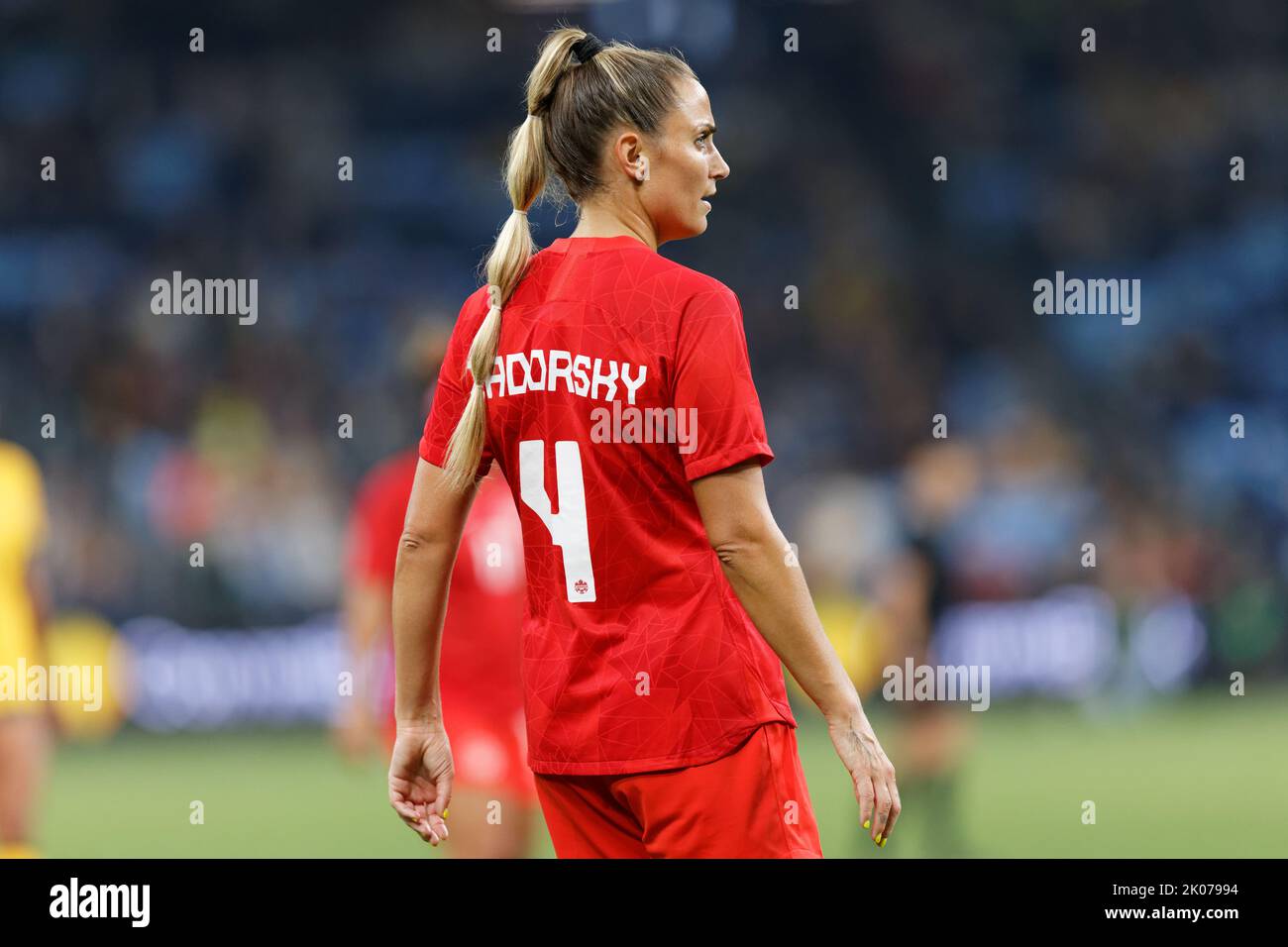 SYDNEY, AUSTRALIA - SETTEMBRE 6: Shelina Zadorsky del Canada guarda durante l'International friendly Match tra Australia e Canada ad Allianz S. Foto Stock