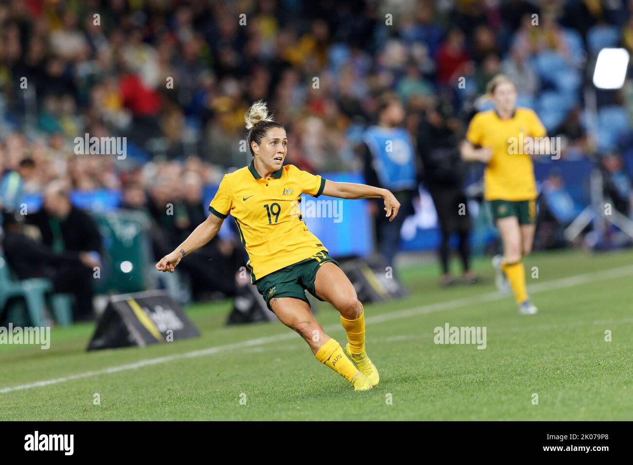SYDNEY, AUSTRALIA - SETTEMBRE 6: Katrina Gorry of Australia calcia la palla durante l'International friendly Match tra Australia e Canada Foto Stock