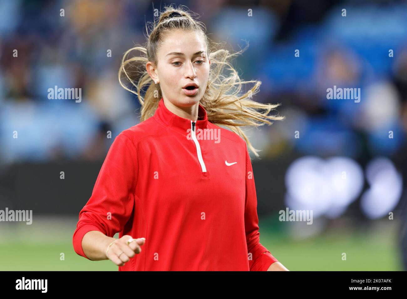 SYDNEY, AUSTRALIA - SETTEMBRE 6: Gabrielle Carle del Canada praticando prima dell'International friendly Match tra Australia e Canada ad Allianz Foto Stock
