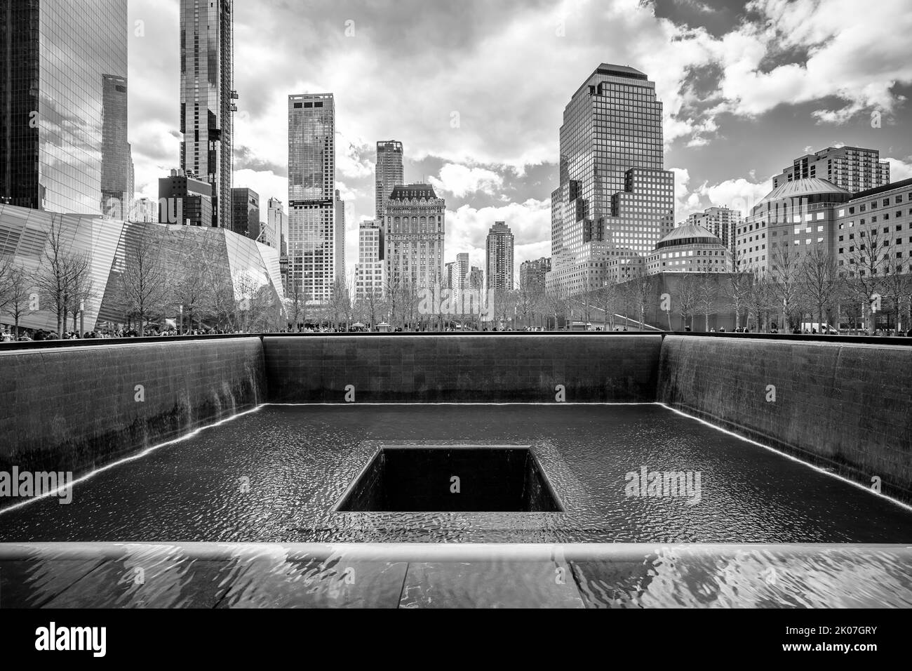 New York City Ground Zero vista in bianco e nero, Stati Uniti d'America Foto Stock