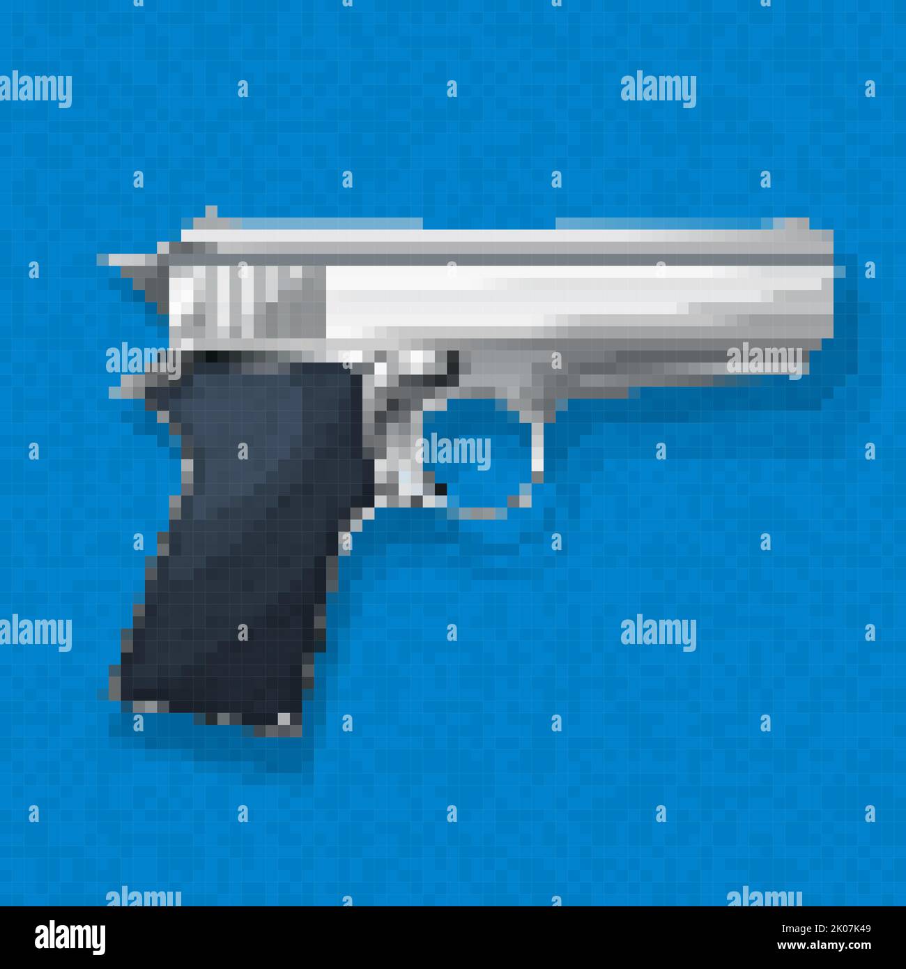 Icona a pistola pixel art, illustrazione vettoriale Foto Stock