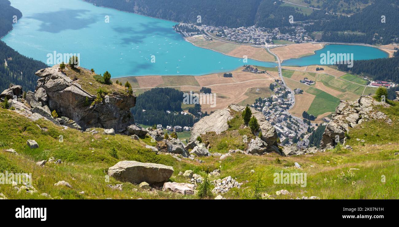 Svizzera - la valle dell'Engadina e il lago Silvaplanersee Foto Stock